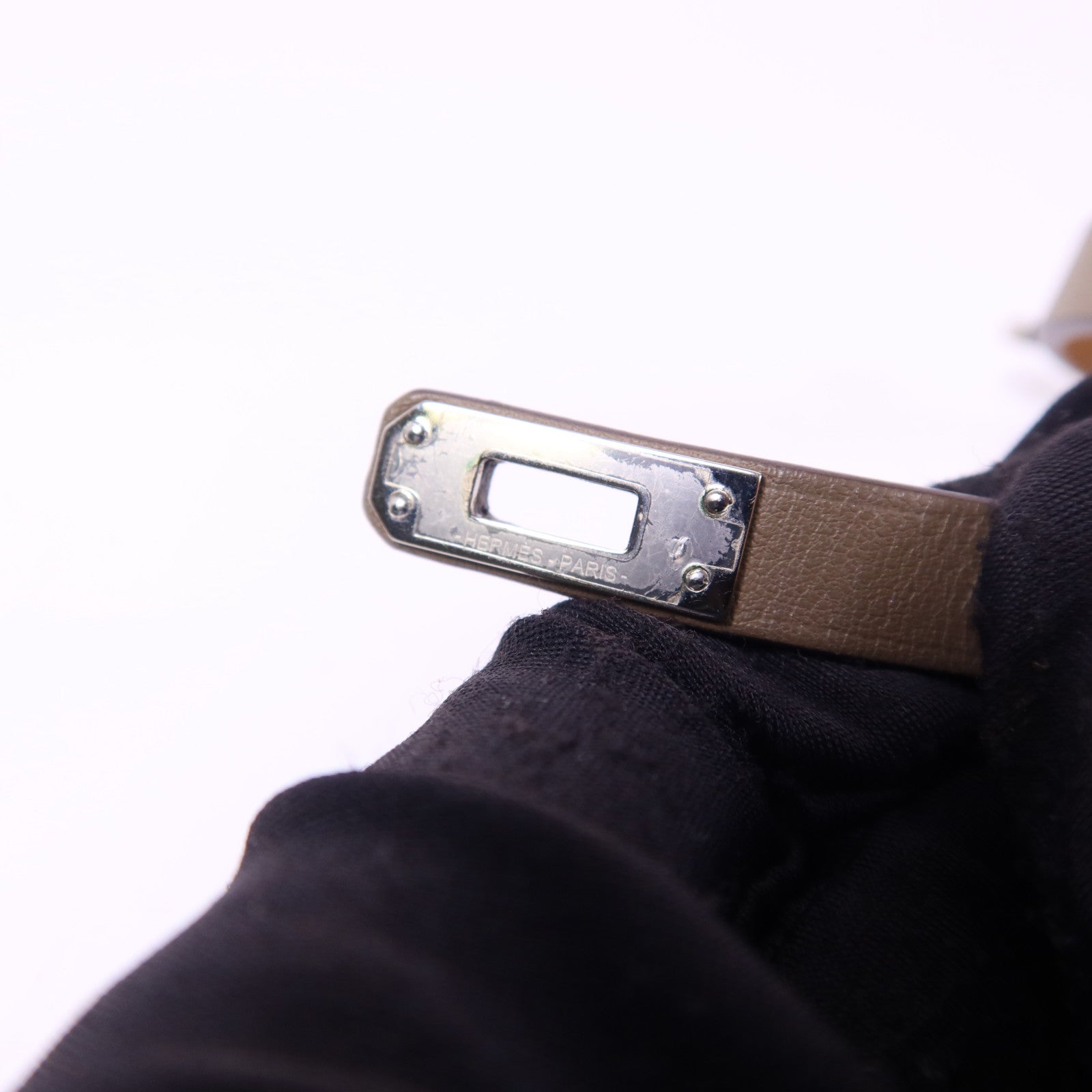 HERMES Swift皮革Mini Kelly Double Tour銀扣手鐲Etoupe