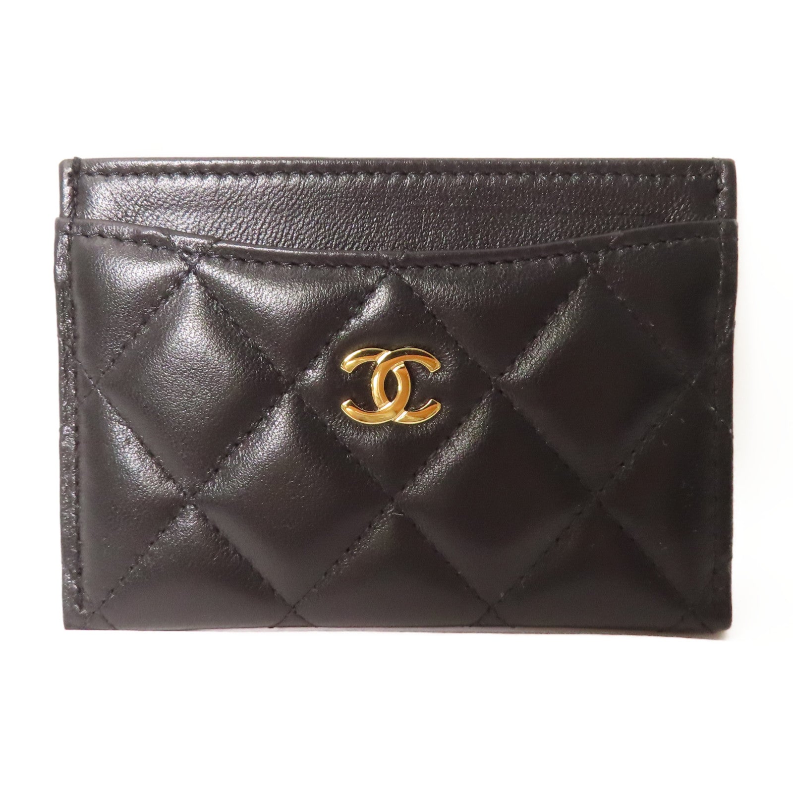 CHANEL 菱格羊皮皮革Card Case金扣卡片套黑色