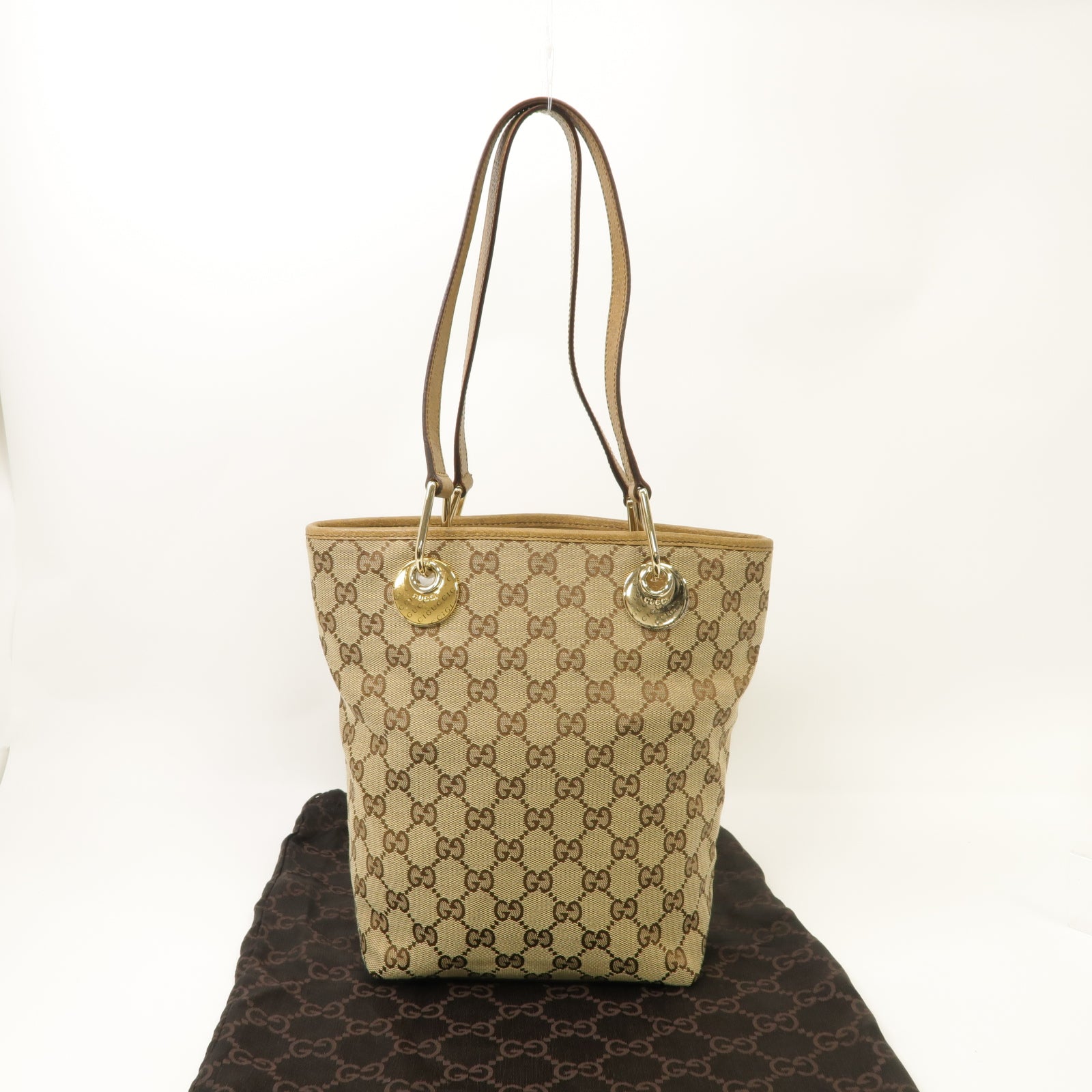 GUCCI 帆布Shoulder Tote Bag金扣肩背袋啡色