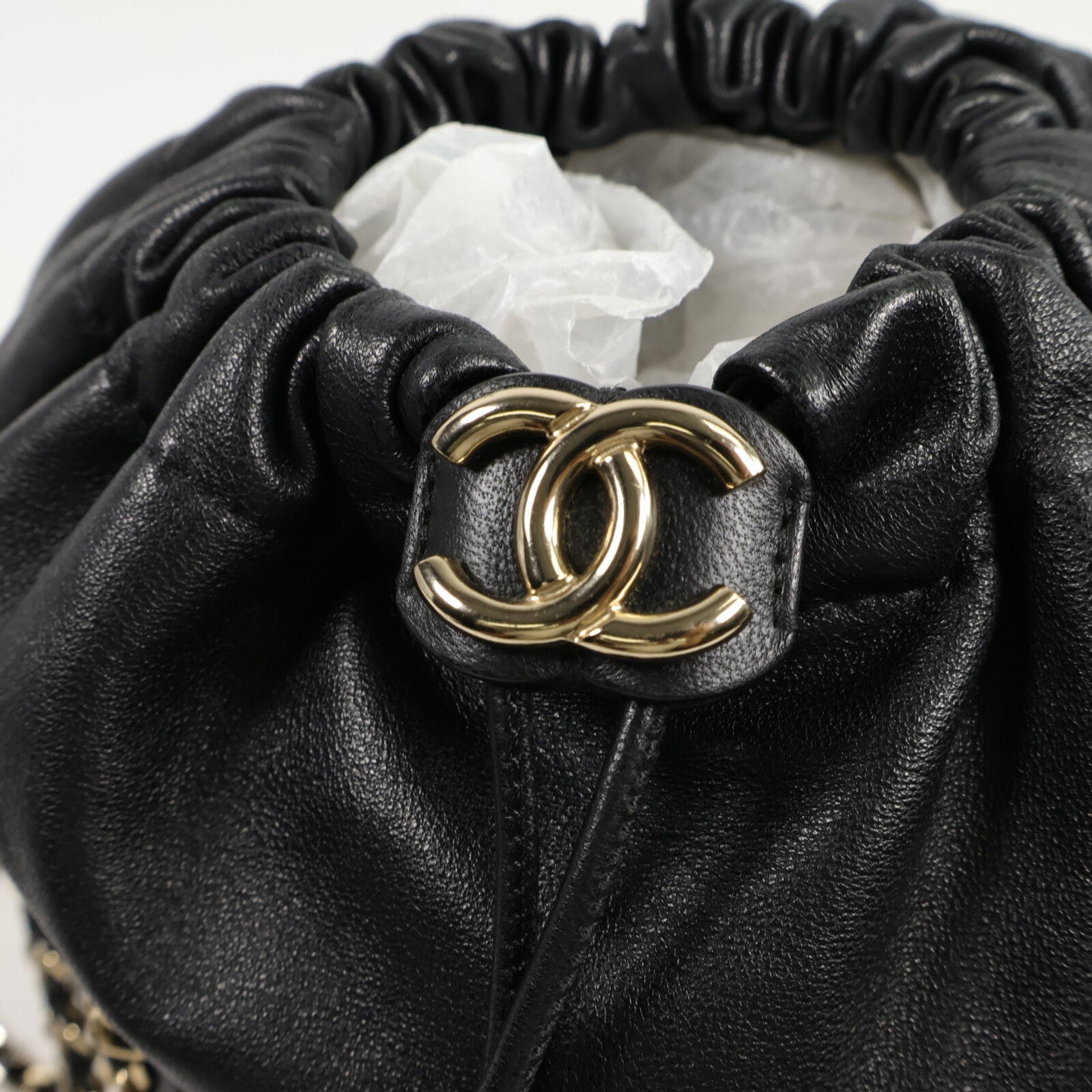 CHANEL 羊皮皮革Drawstring Bucket Bag鏈帶肩背袋