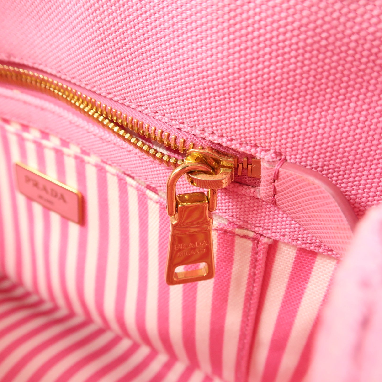 PRADA 帆布Mini Canapa Tote Bag金扣手挽袋粉紅色