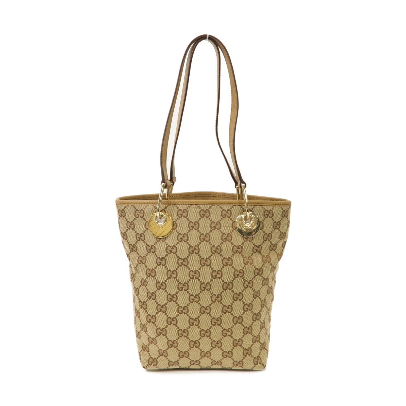 GUCCI 帆布Shoulder Tote Bag金扣肩背袋啡色