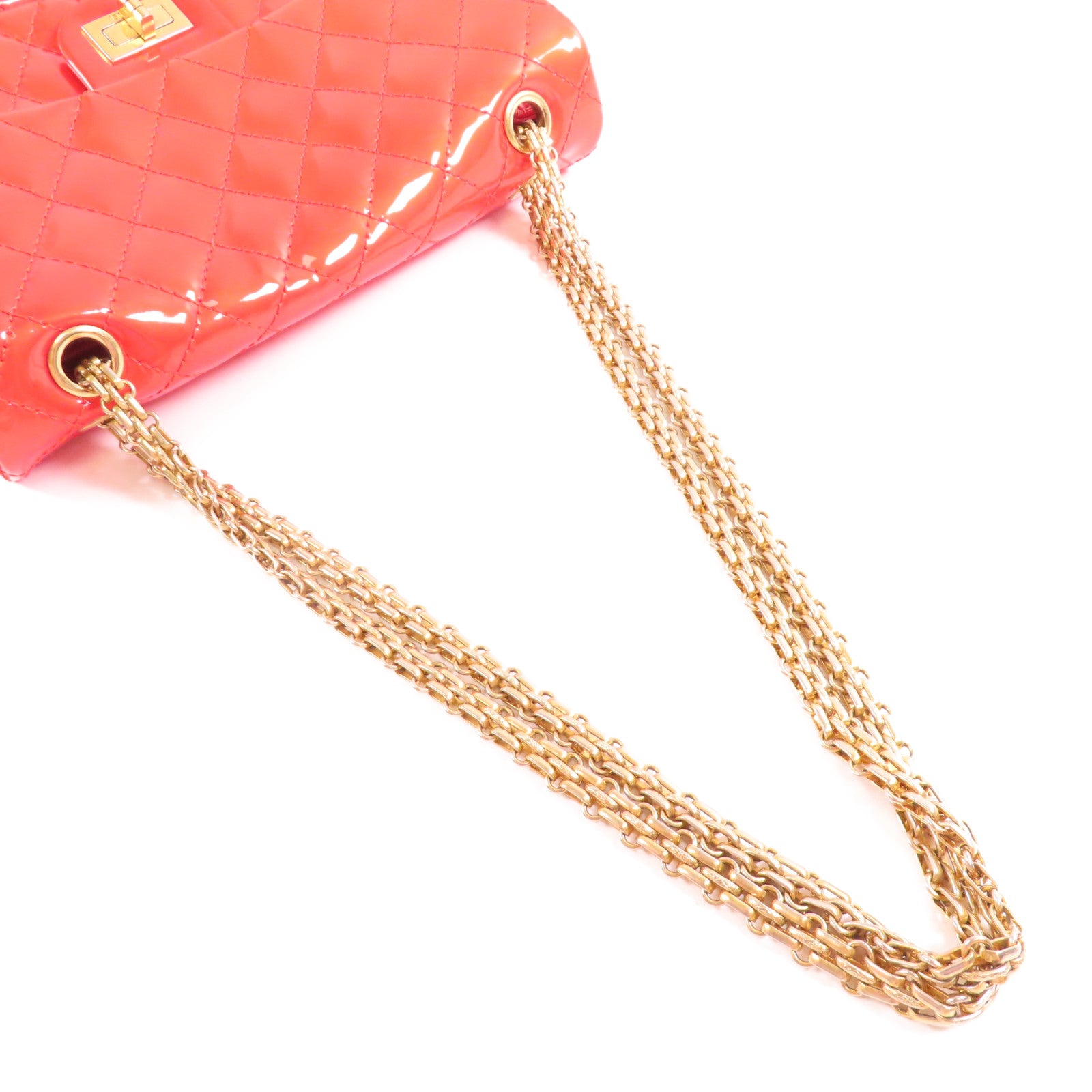 CHANEL 【激減優惠】漆皮皮革2.55金扣鏈帶肩背袋