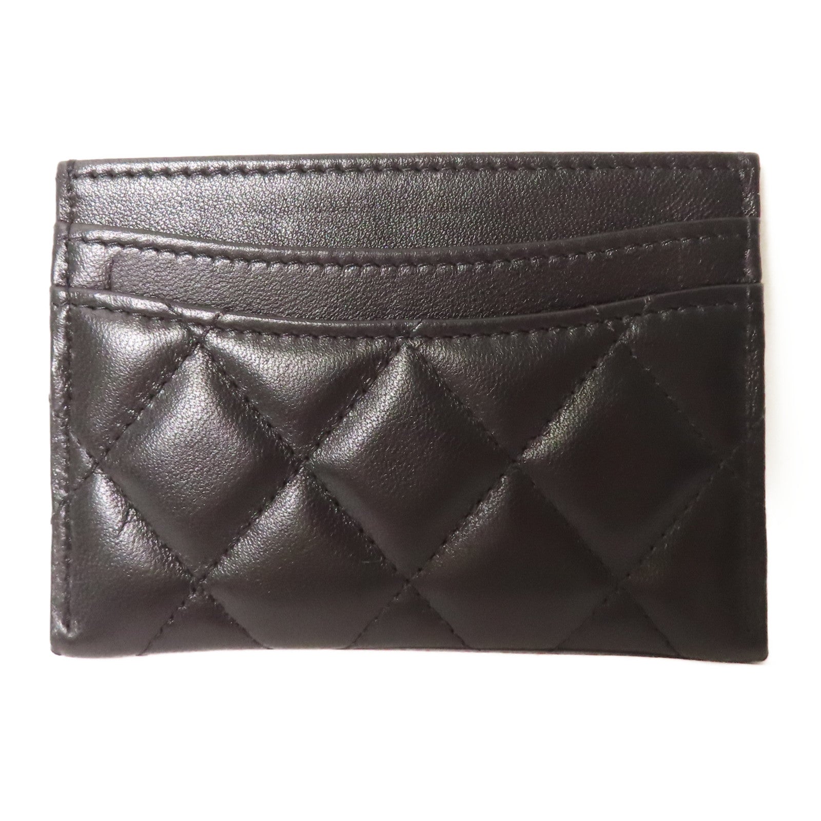 CHANEL 菱格羊皮皮革Card Case金扣卡片套黑色