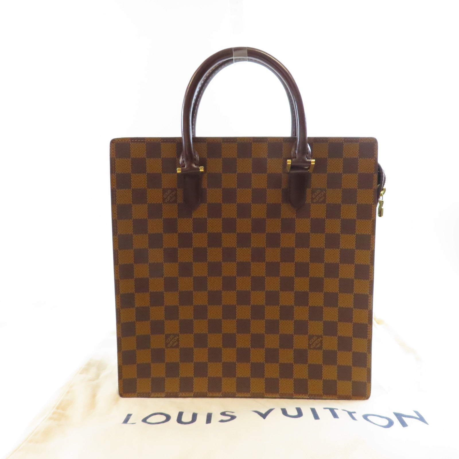 LOUIS VUITTON Damier Venice PM金扣手挽袋棕色