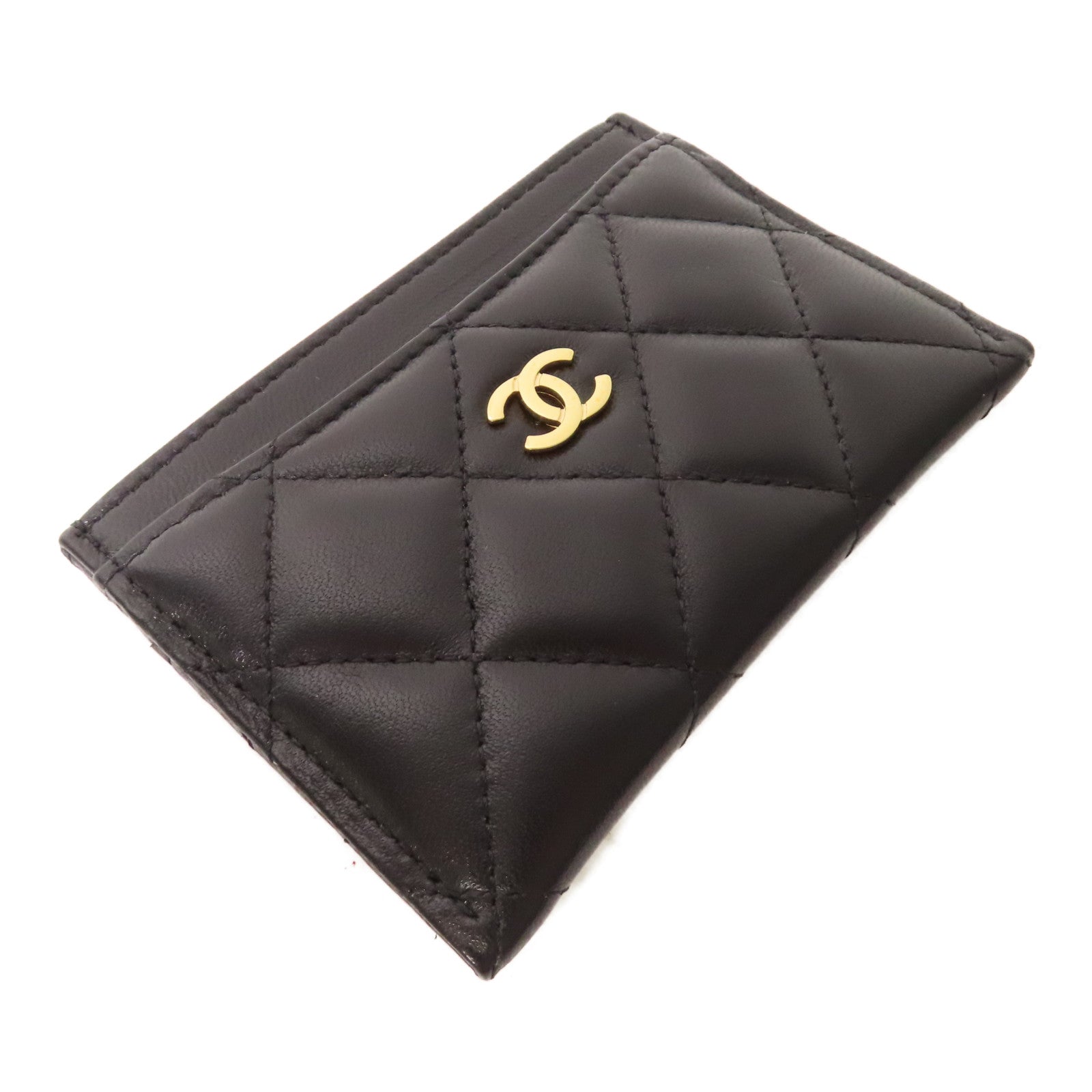 CHANEL 菱格羊皮皮革Card Case金扣卡片套黑色