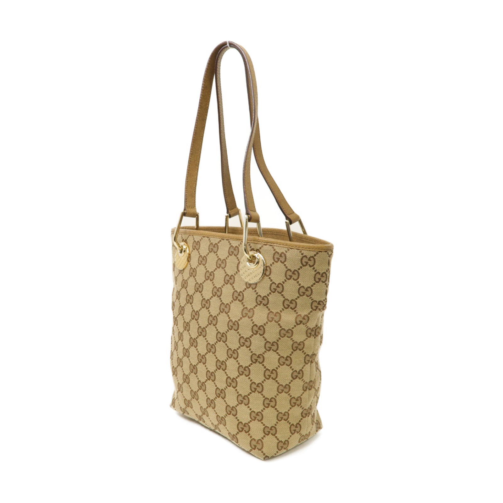 GUCCI 帆布Shoulder Tote Bag金扣肩背袋啡色