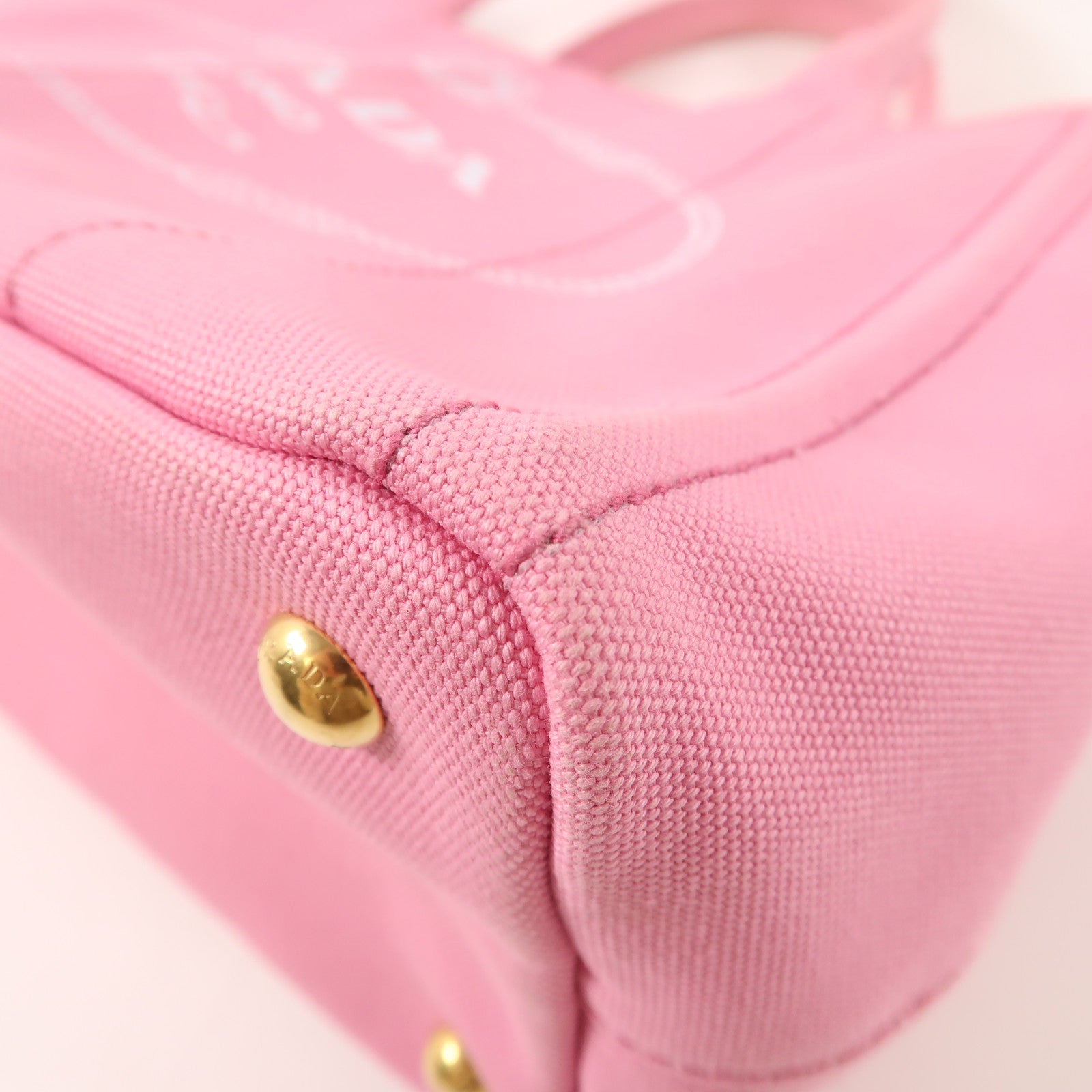 PRADA 帆布Mini Canapa Tote Bag金扣手挽袋粉紅色