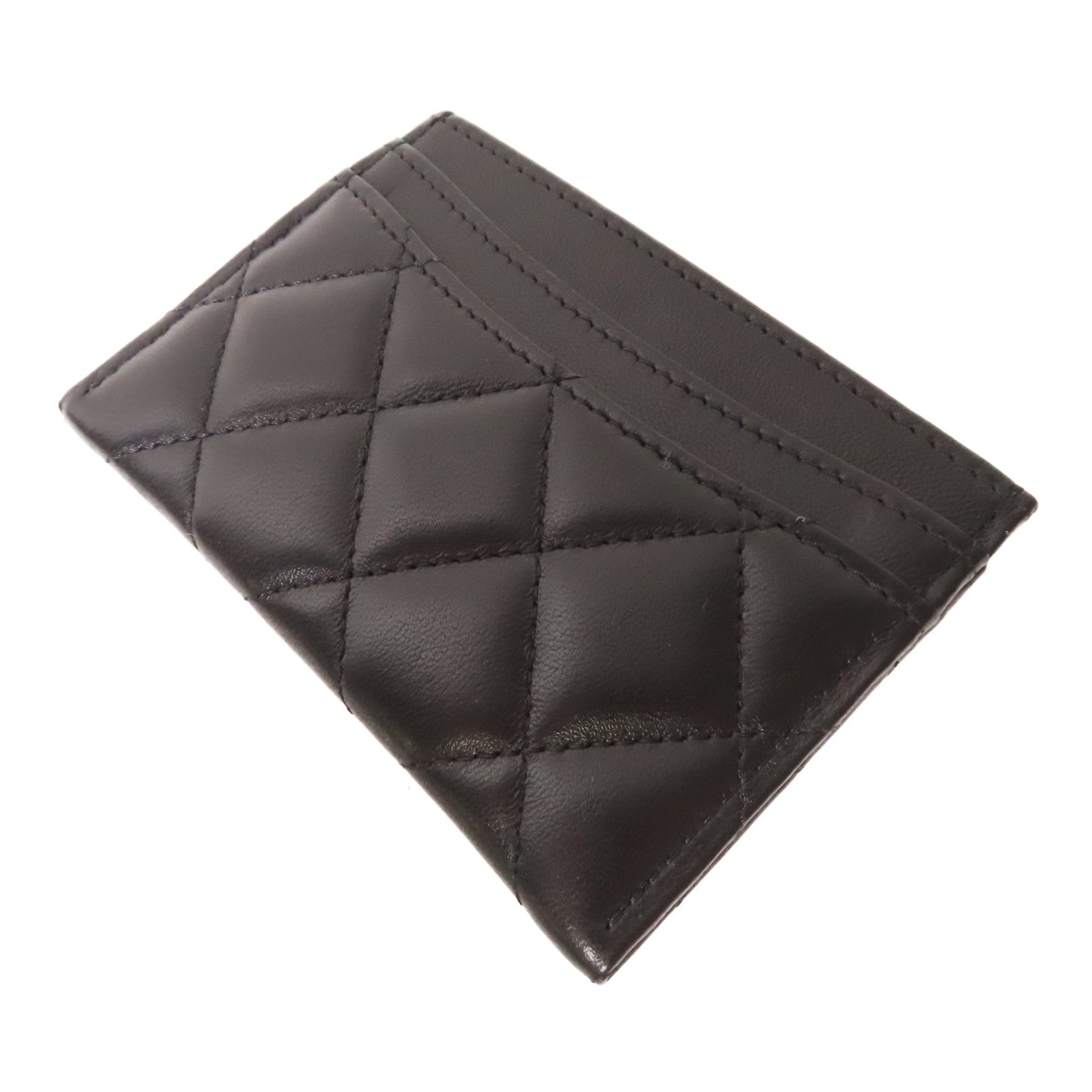 CHANEL 菱格羊皮皮革Card Case金扣卡片套黑色