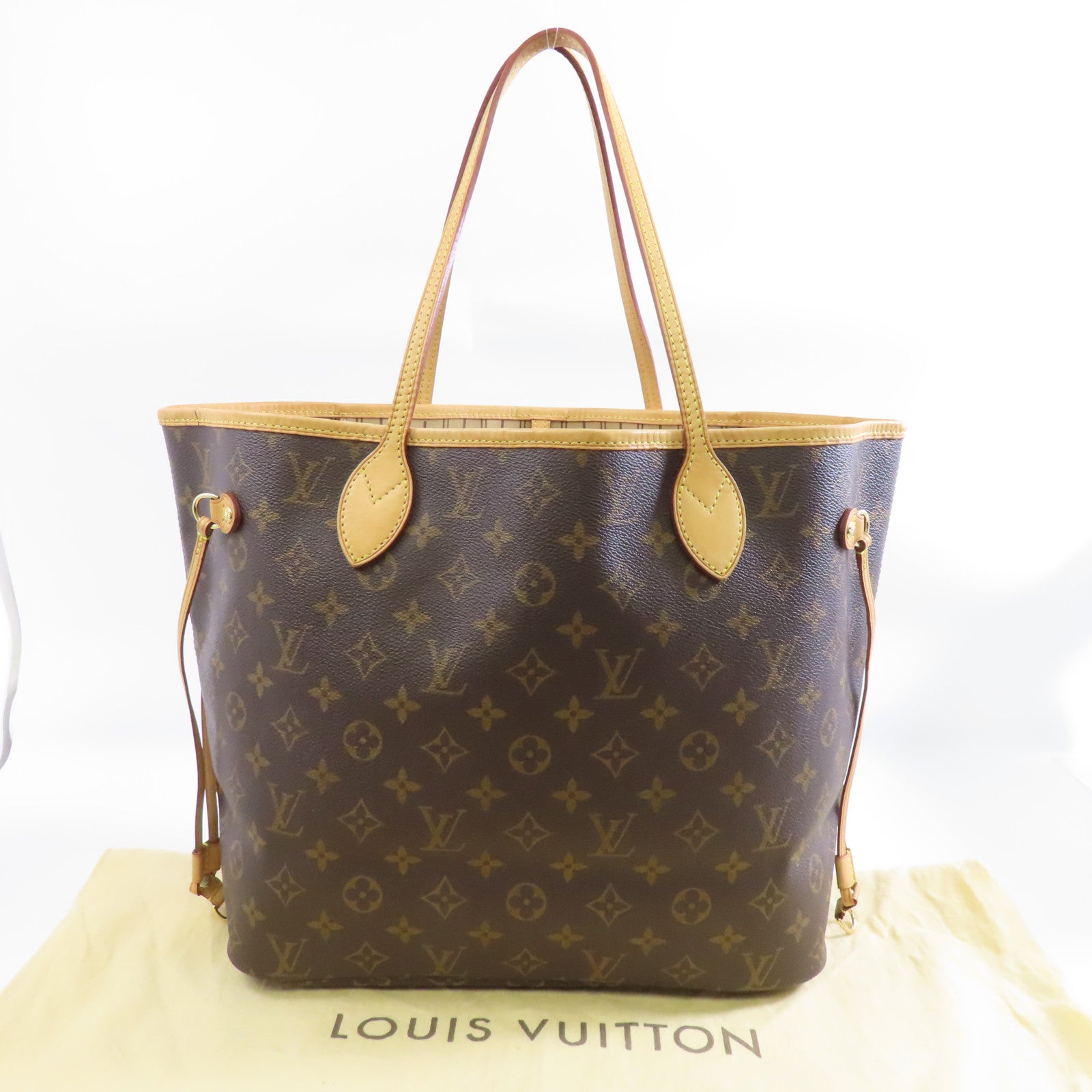 LOUIS VUITTON Monogram Neverfull MM金扣手挽袋棕色