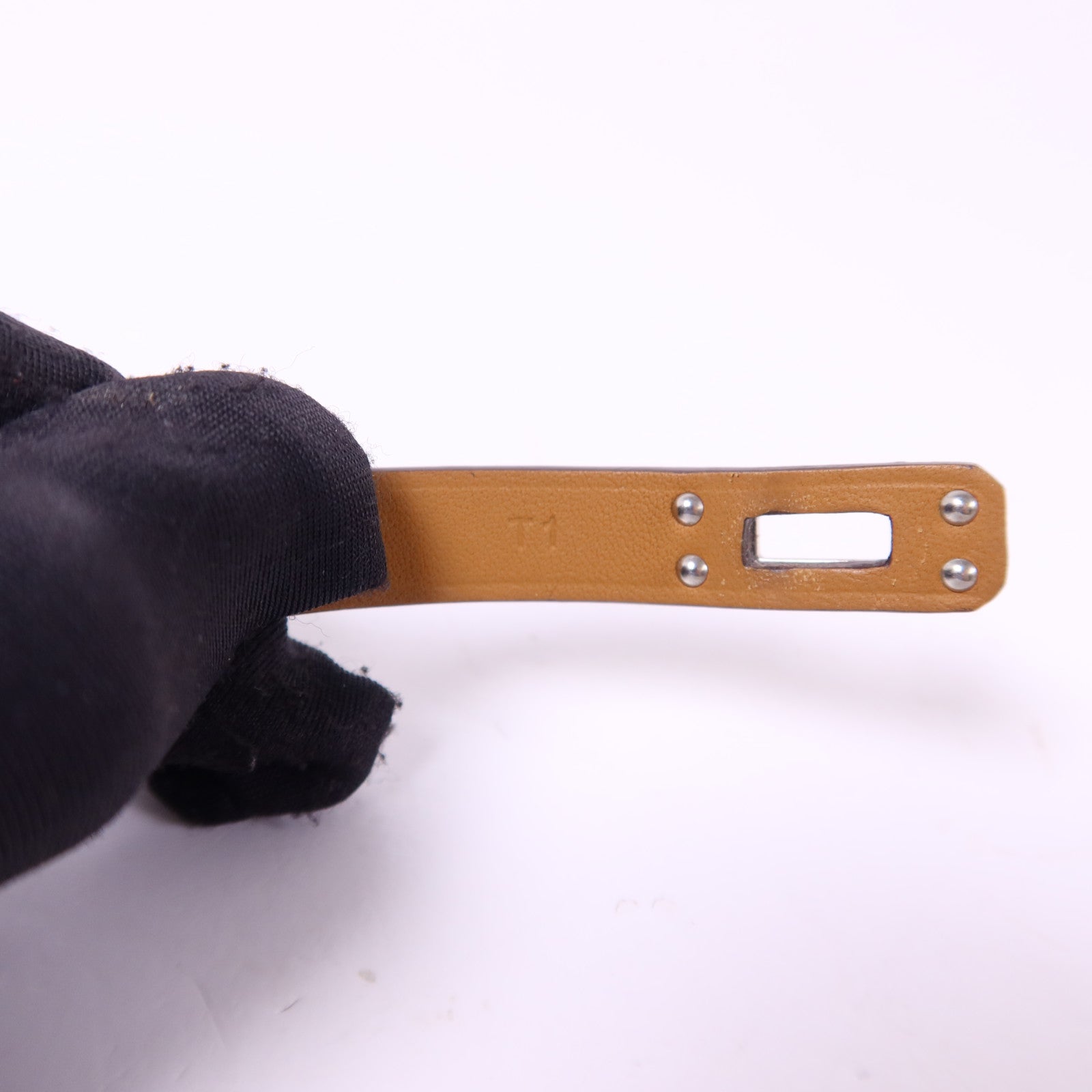 HERMES Swift皮革Mini Kelly Double Tour銀扣手鐲Etoupe