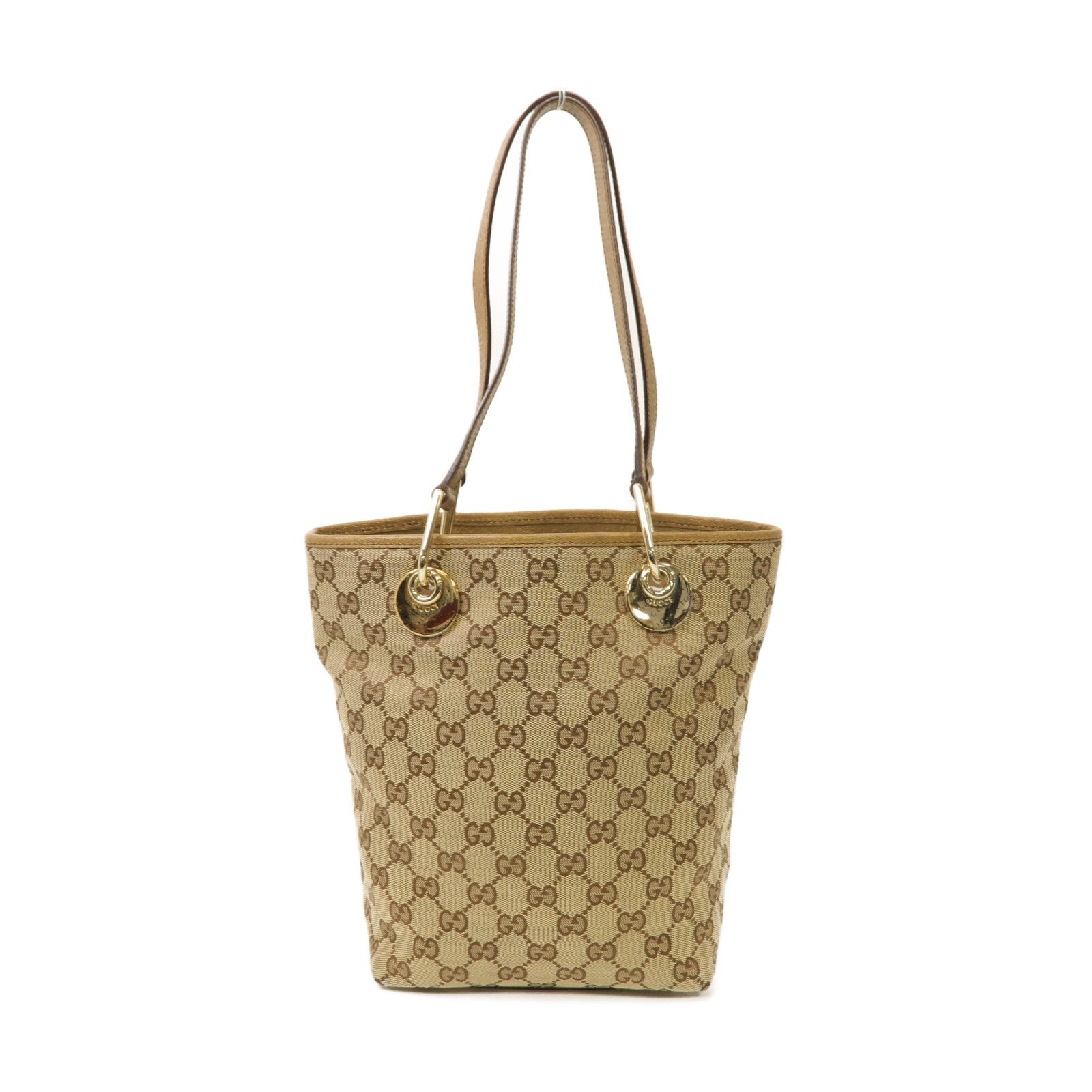 GUCCI 帆布Shoulder Tote Bag金扣肩背袋啡色