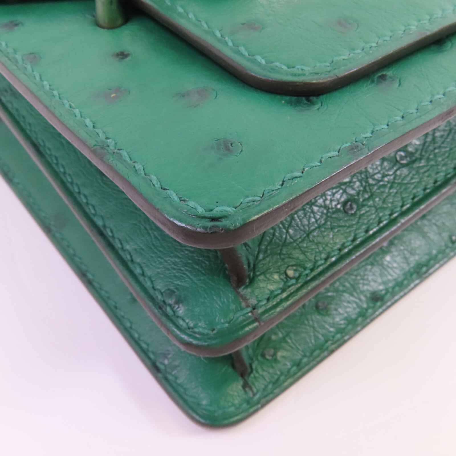 HERMES 鴕鳥皮革Mini Roulis銀扣肩背袋U4 Vert Vertigo
