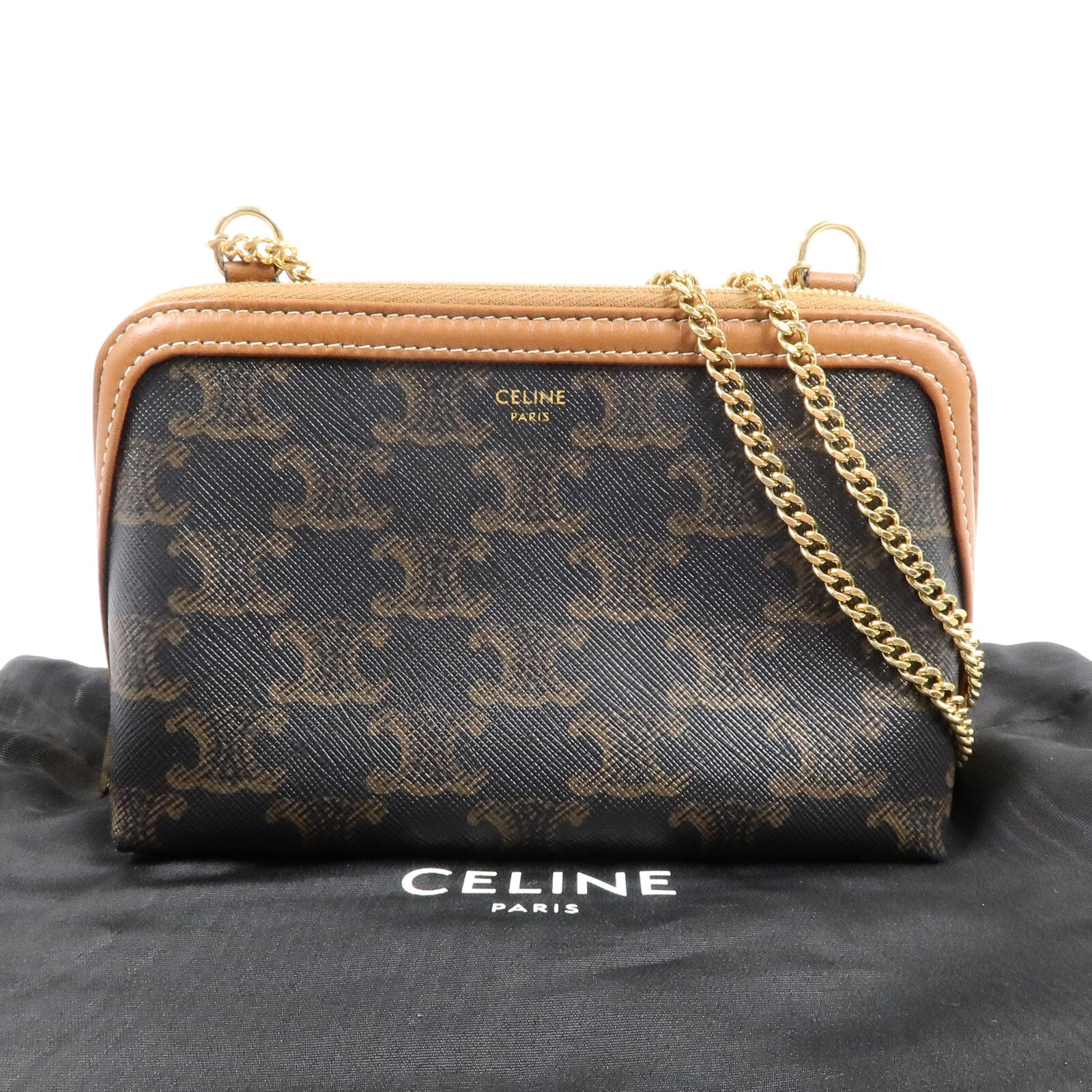 CELINE 塗層帆布Clutch On Chain肩背袋