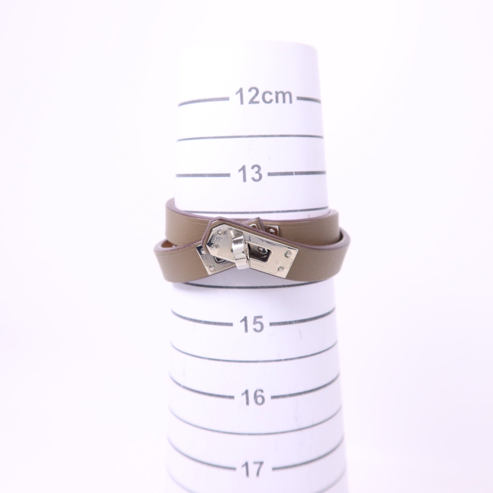 HERMES Swift皮革Mini Kelly Double Tour銀扣手鐲Etoupe