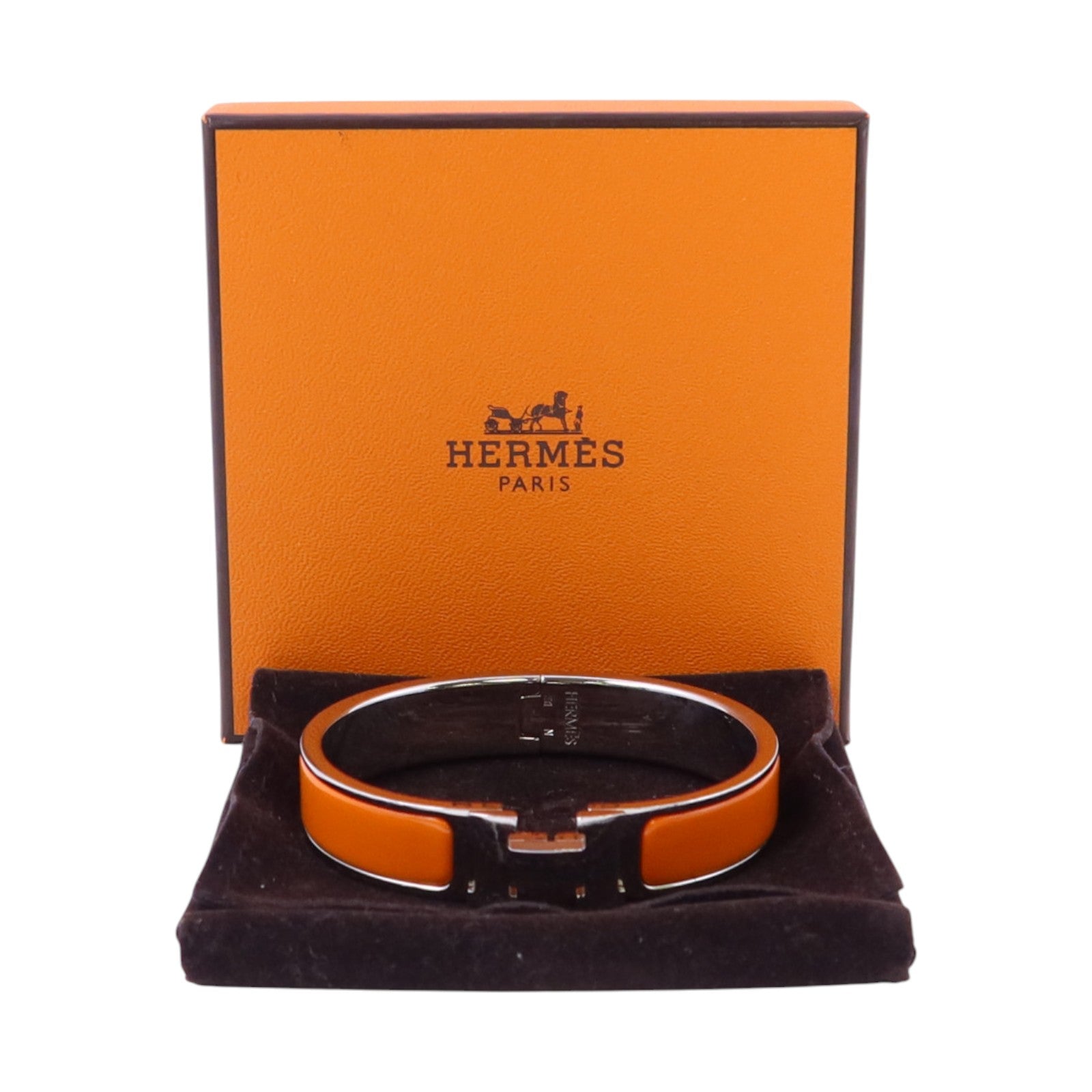 HERMES 金屬/琺瑯Clic H Bracelet銀扣手鏈