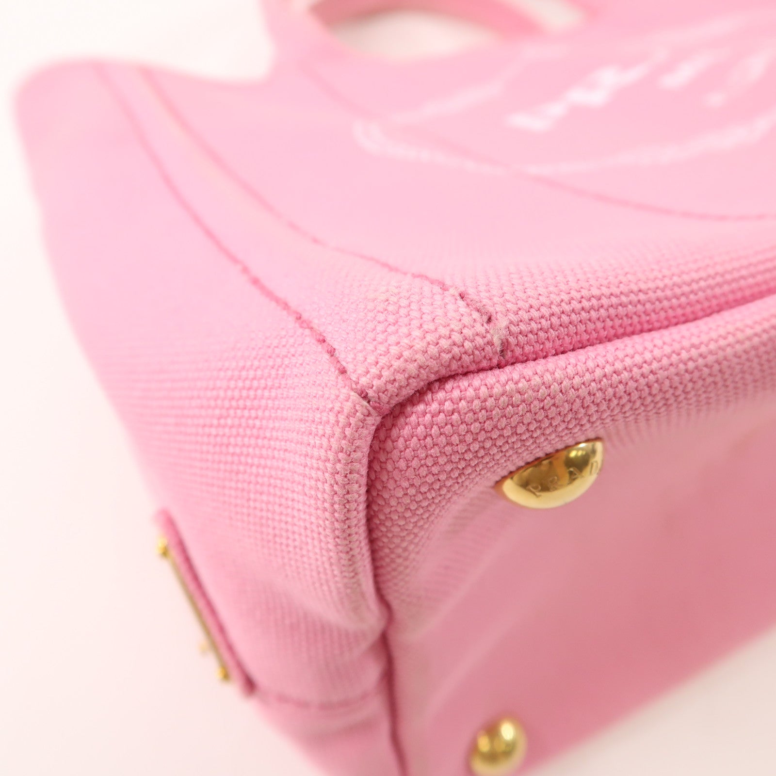 PRADA 帆布Mini Canapa Tote Bag金扣手挽袋粉紅色