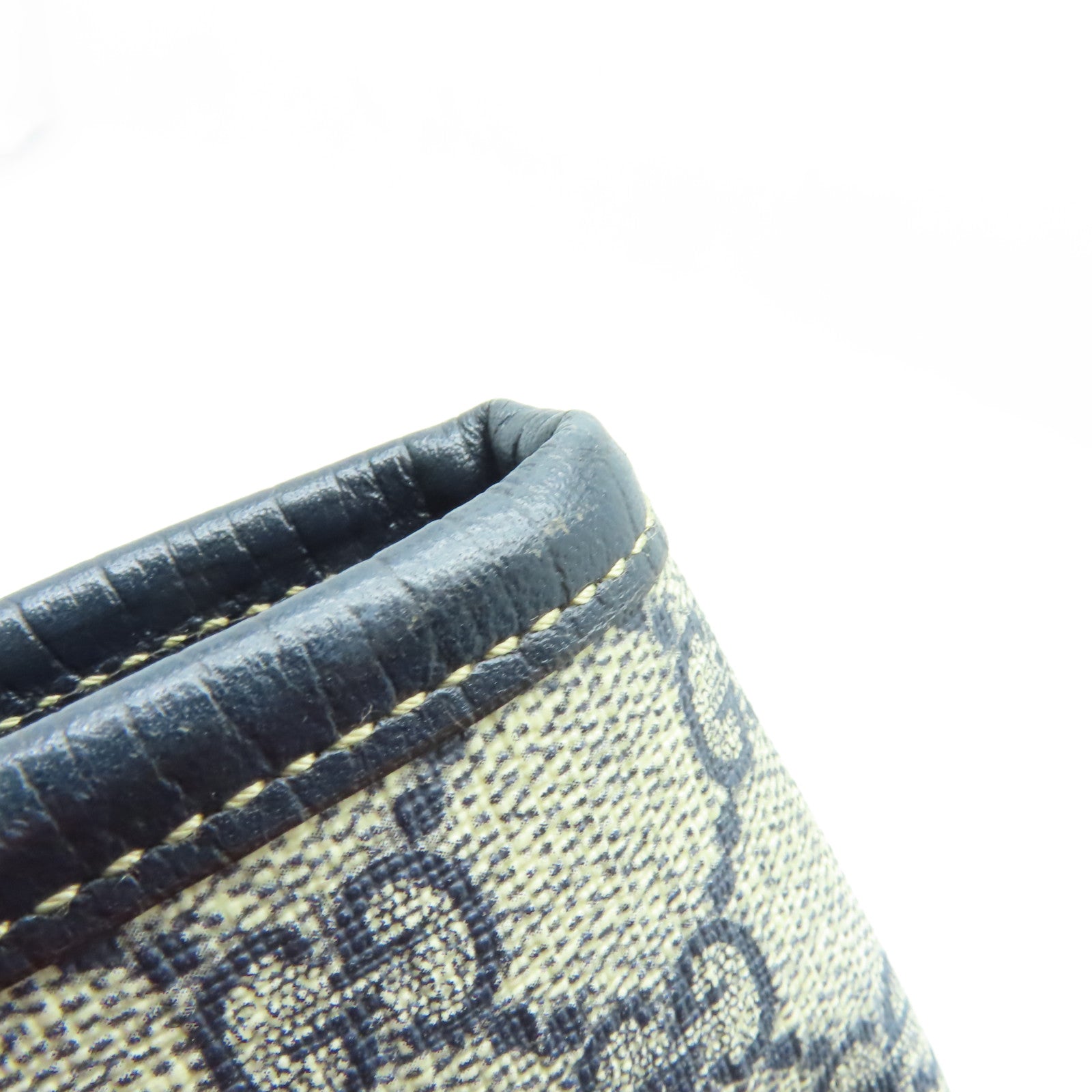 GUCCI 塗層帆布Shoulder Bag銀扣肩背袋深藍色/米色