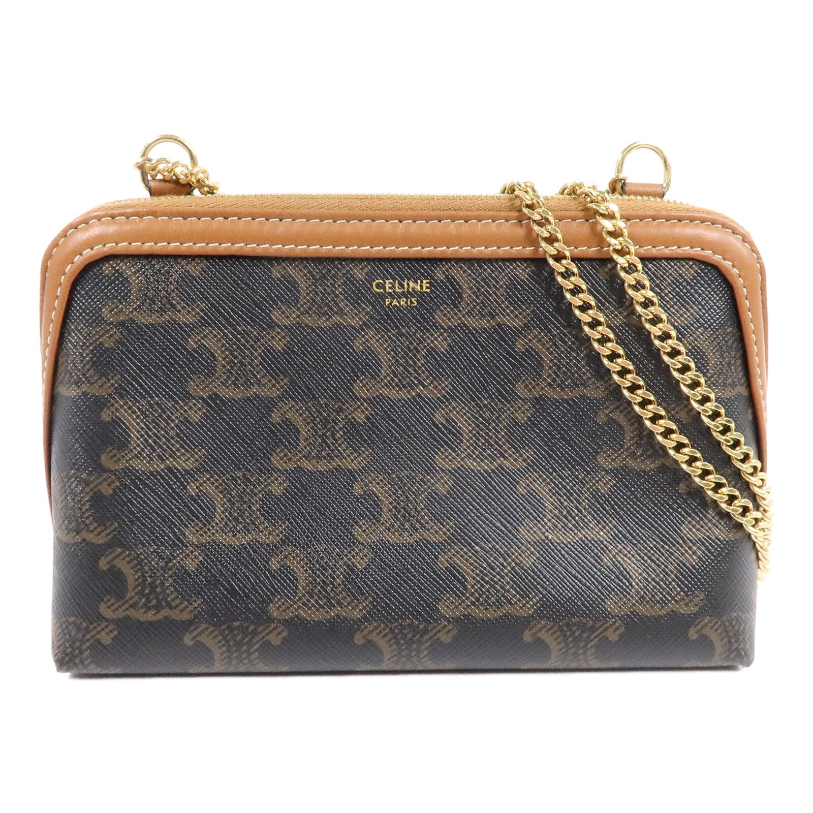 CELINE 塗層帆布Clutch On Chain肩背袋