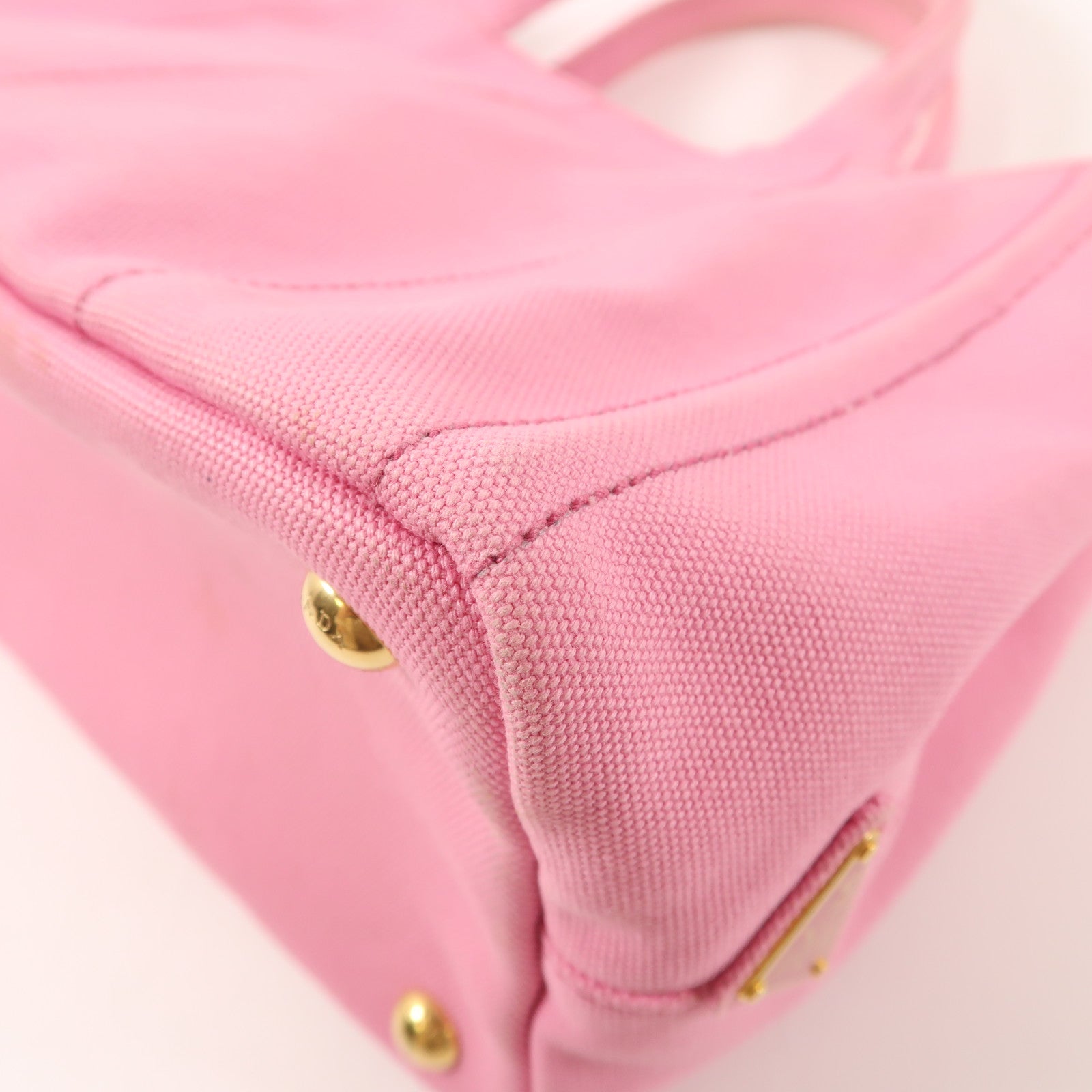 PRADA 帆布Mini Canapa Tote Bag金扣手挽袋粉紅色