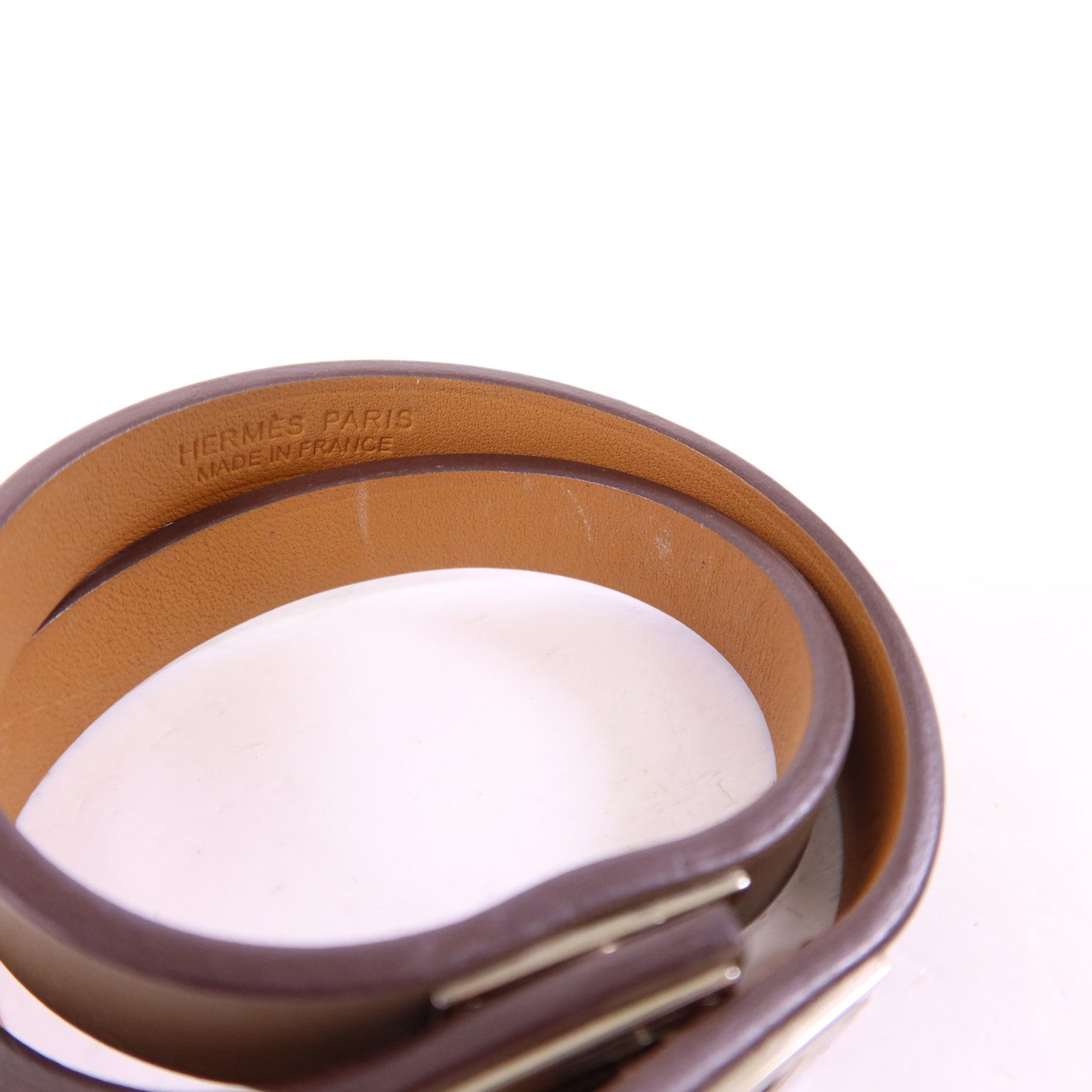 HERMES Swift皮革Mini Kelly Double Tour銀扣手鐲Etoupe