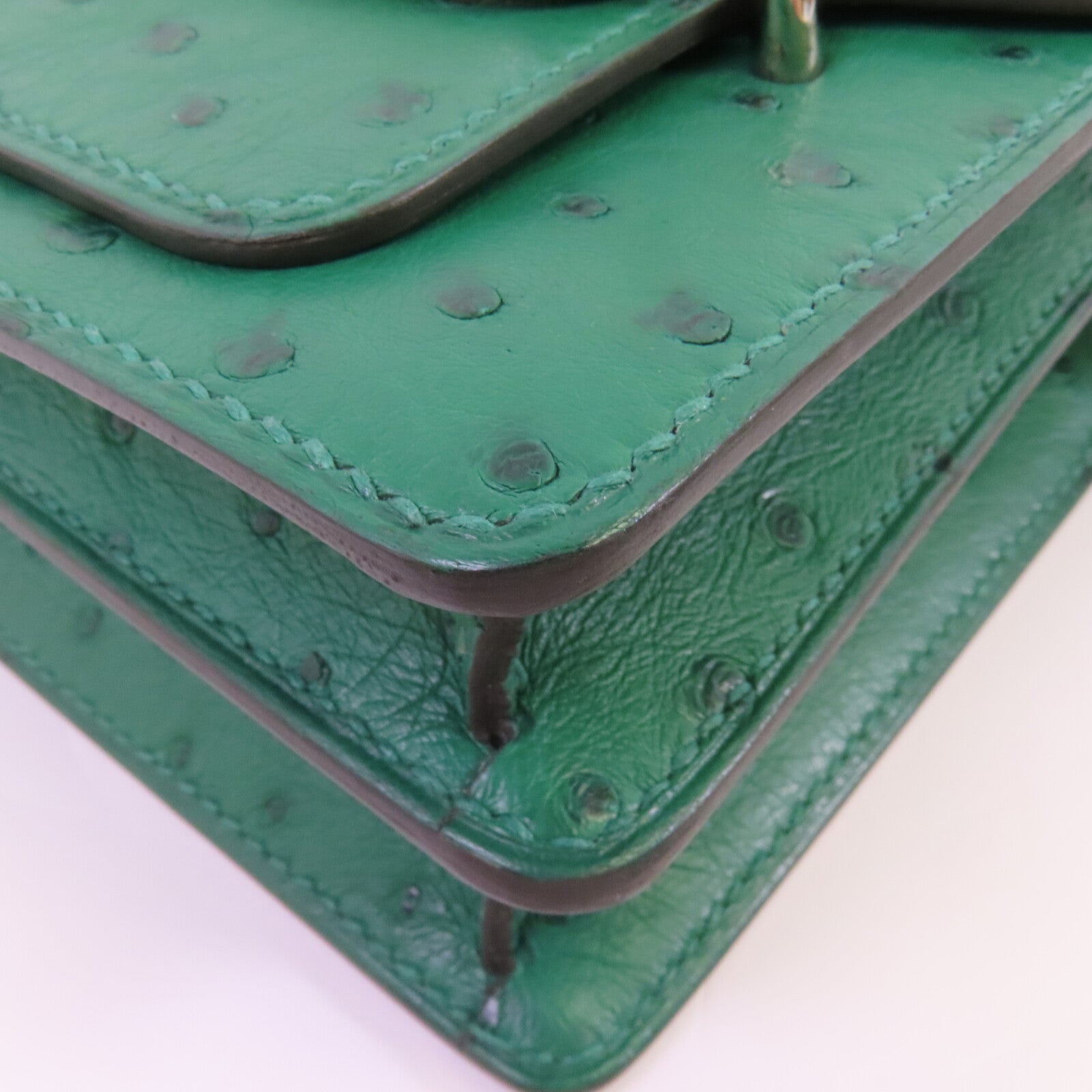 HERMES 鴕鳥皮革Mini Roulis銀扣肩背袋U4 Vert Vertigo