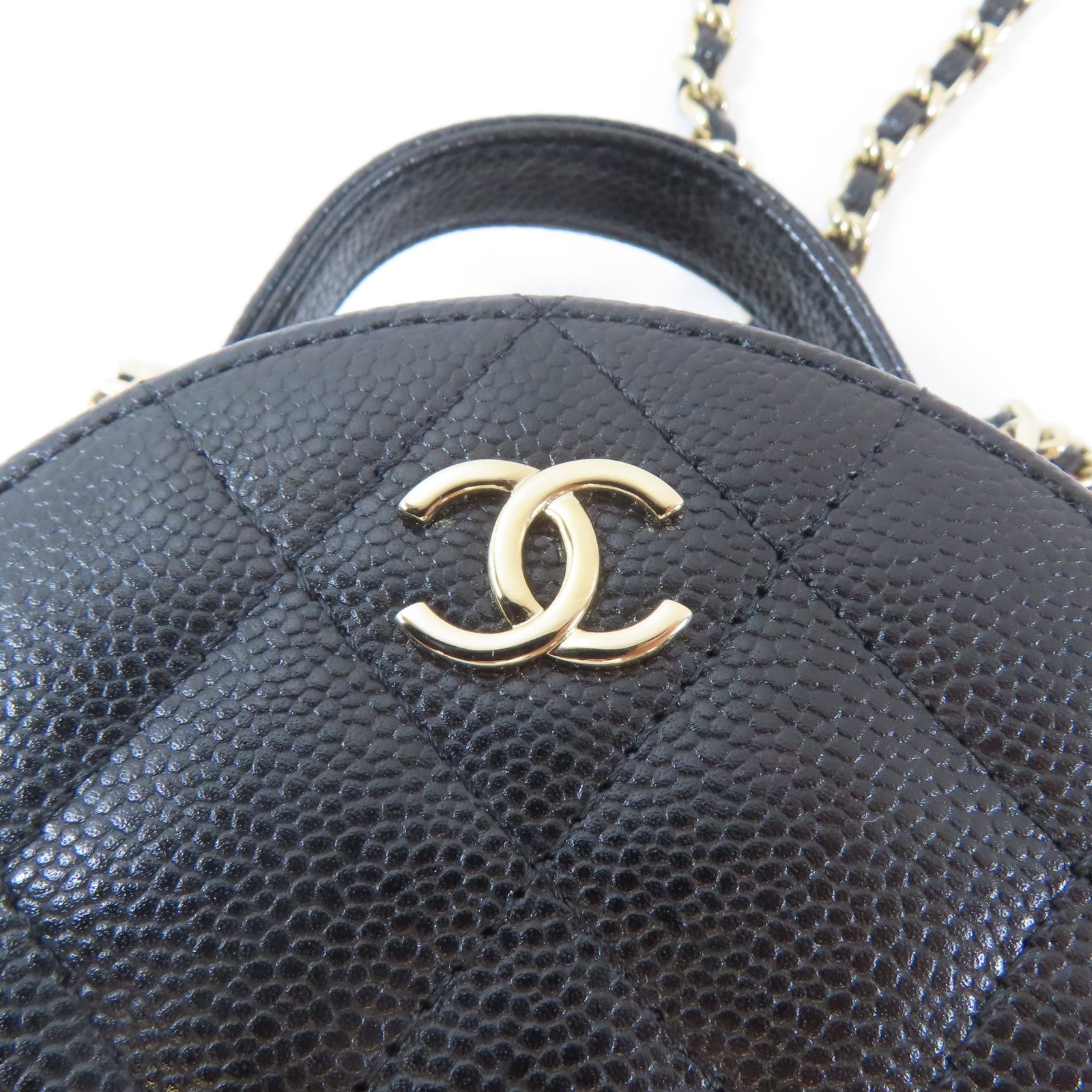 CHANEL 菱格Caviar皮革Chain Shoulder金扣手挽肩背兩用袋黑色