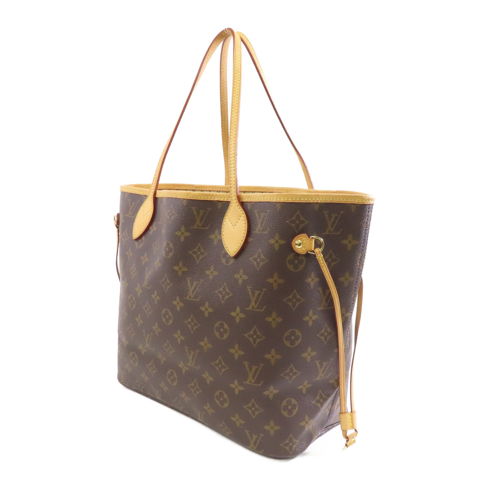 LOUIS VUITTON Monogram Neverfull MM金扣手挽袋棕色