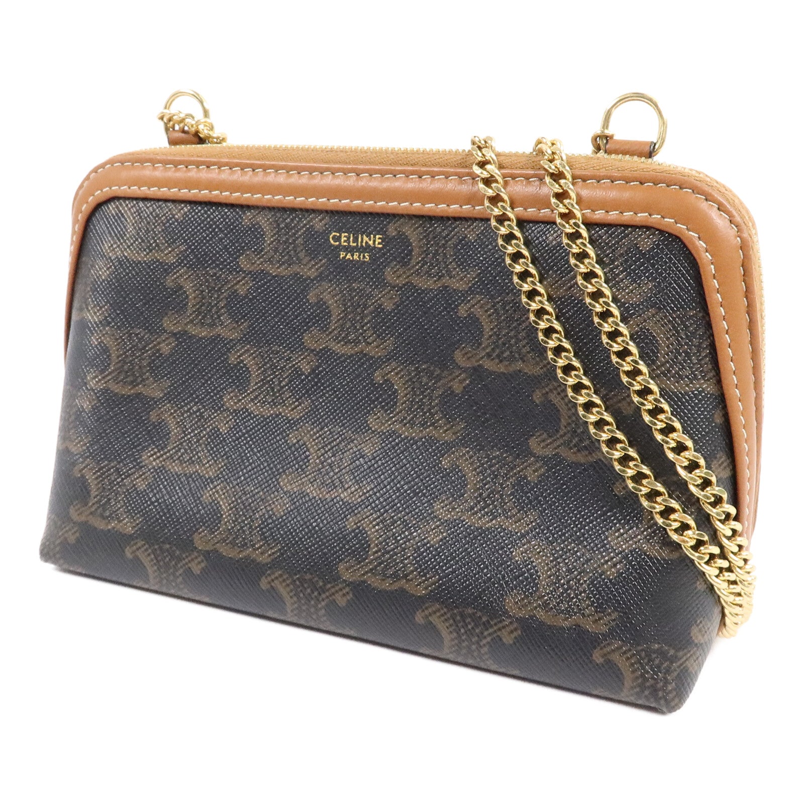 CELINE 塗層帆布Clutch On Chain肩背袋