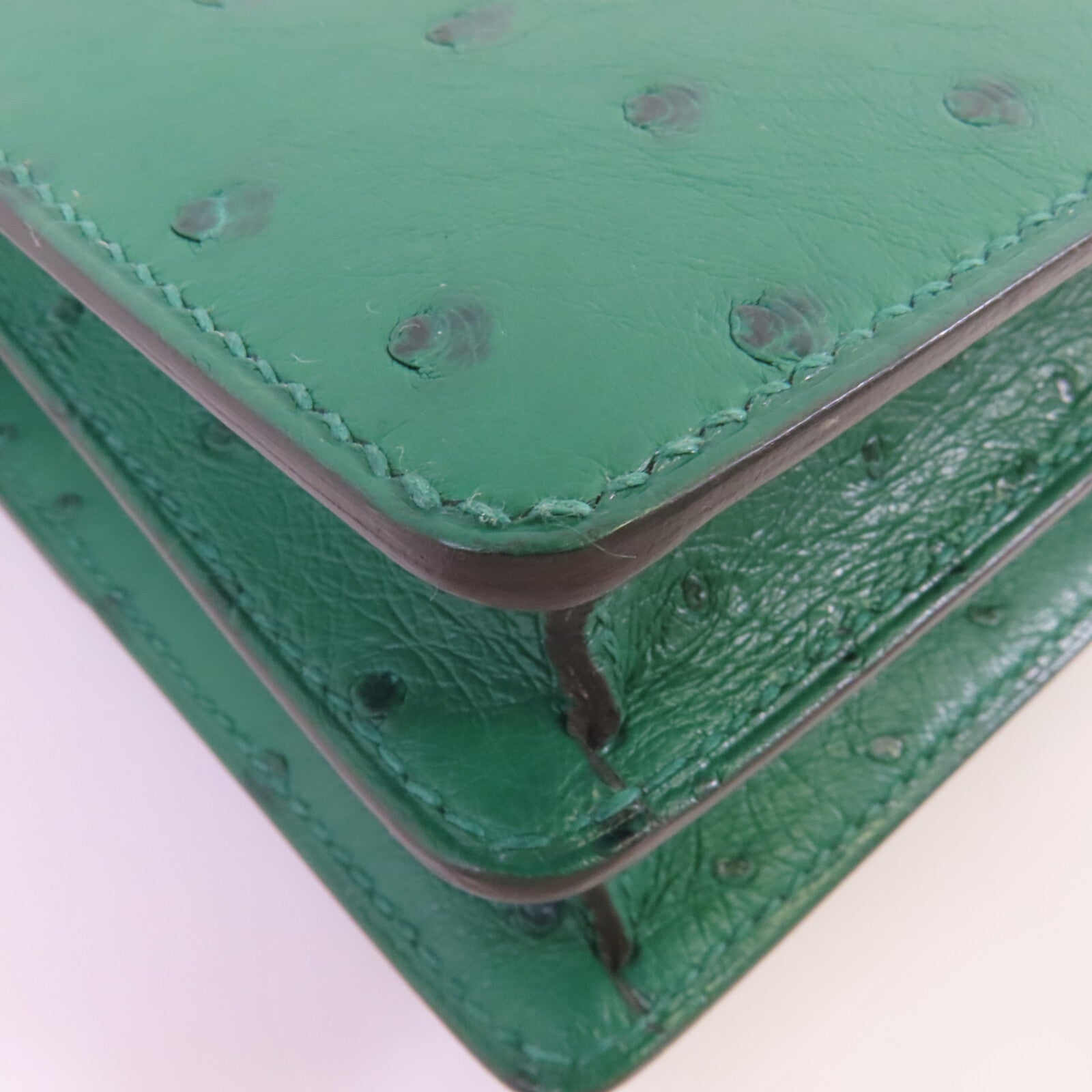 HERMES 鴕鳥皮革Mini Roulis銀扣肩背袋U4 Vert Vertigo