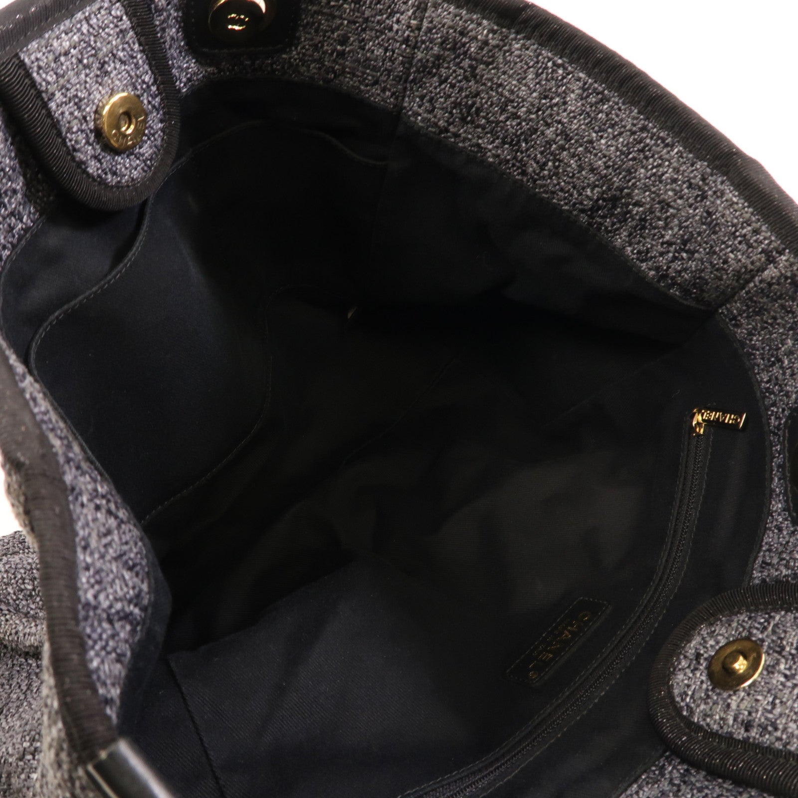 CHANEL 粗花呢Deauville Tote金扣鏈帶肩背袋灰色/黑色