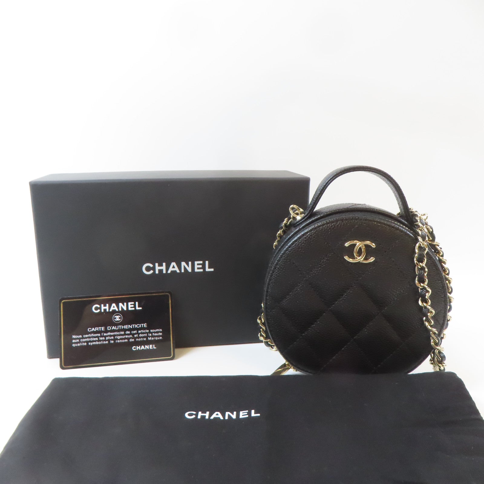 CHANEL 菱格Caviar皮革Chain Shoulder金扣手挽肩背兩用袋黑色