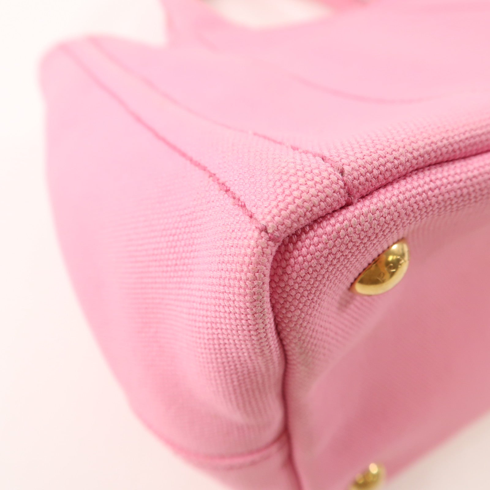 PRADA 帆布Mini Canapa Tote Bag金扣手挽袋粉紅色