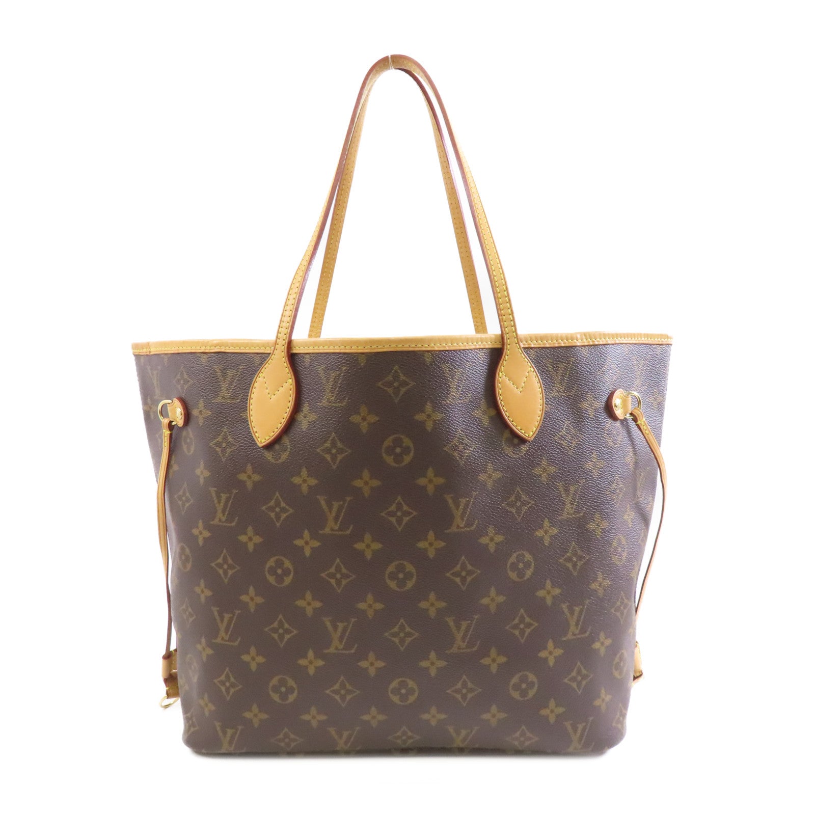 LOUIS VUITTON Monogram Neverfull MM金扣手挽袋棕色