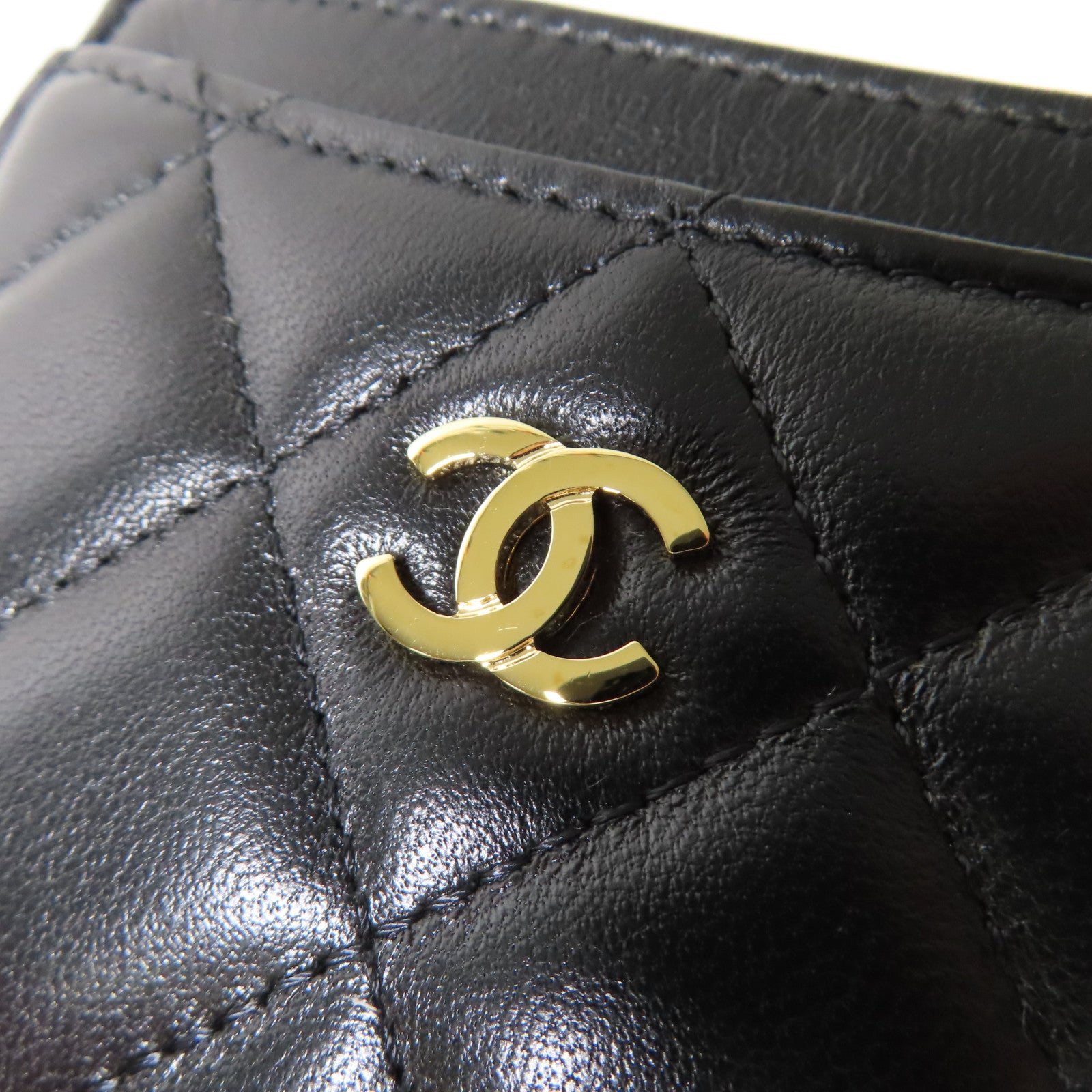 CHANEL 菱格羊皮皮革Card Case金扣卡片套黑色