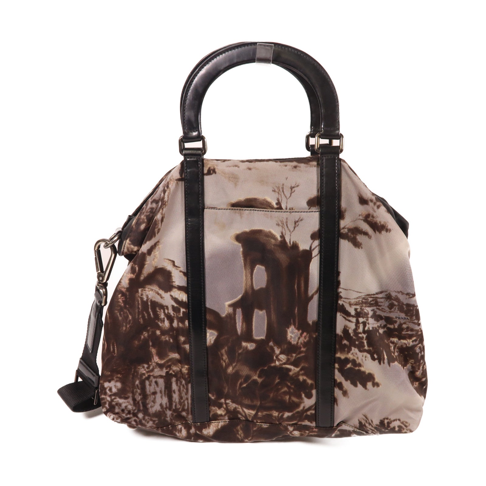 PRADA 尼龍2 Way Shoulder銀扣手挽肩背兩用袋啡色