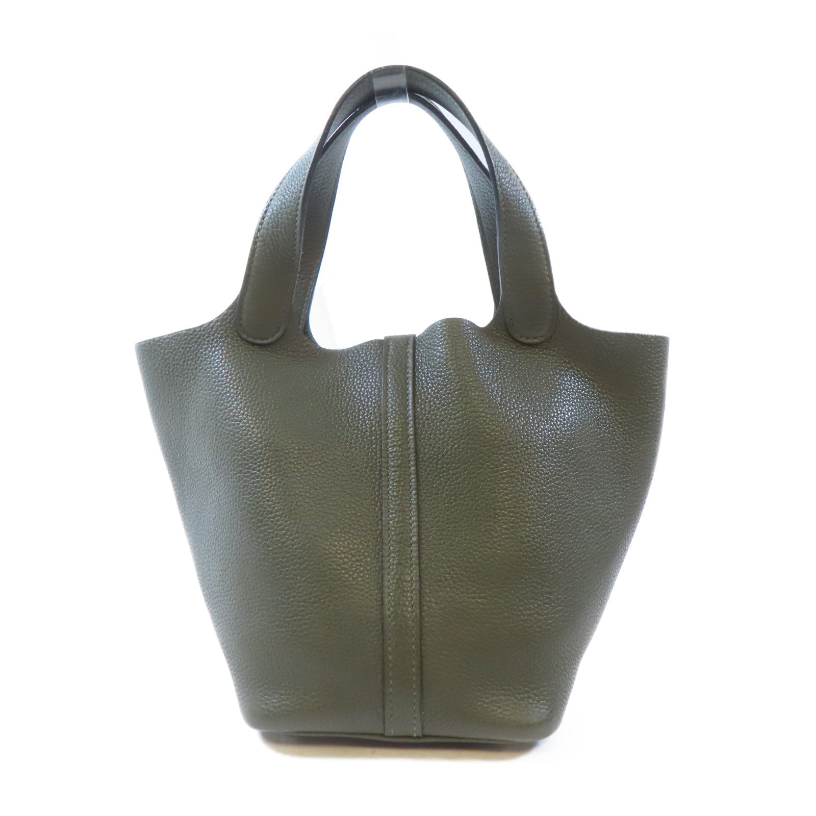 HERMES Clemence皮革Picotin PM銀扣手挽袋Vert Olive綠色