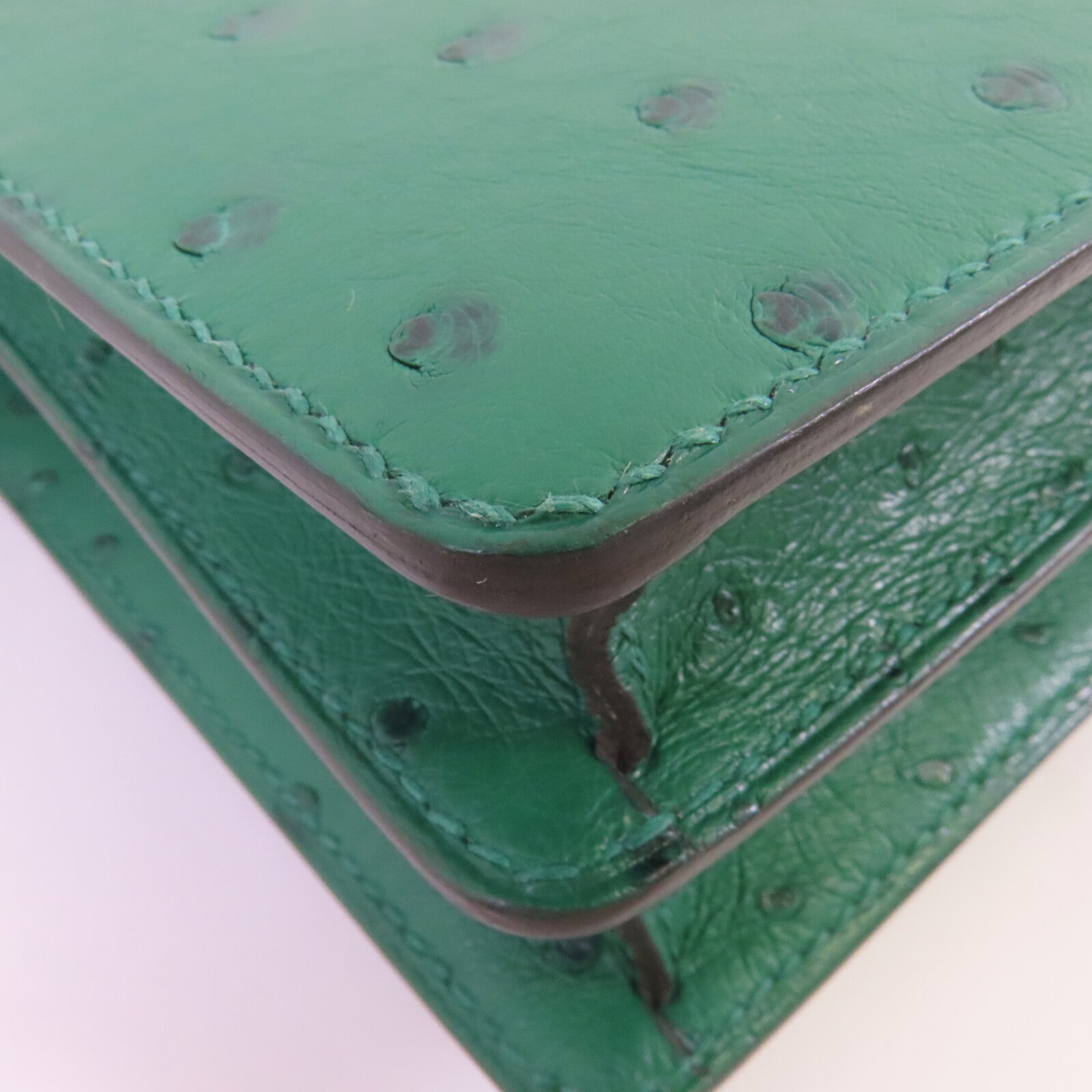 HERMES 鴕鳥皮革Mini Roulis銀扣肩背袋U4 Vert Vertigo