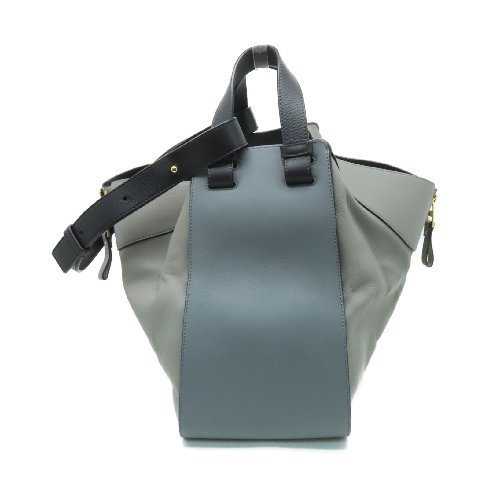 LOEWE 【清倉大減價】牛皮皮革Hammock金扣手挽肩背兩用袋黑色/灰色