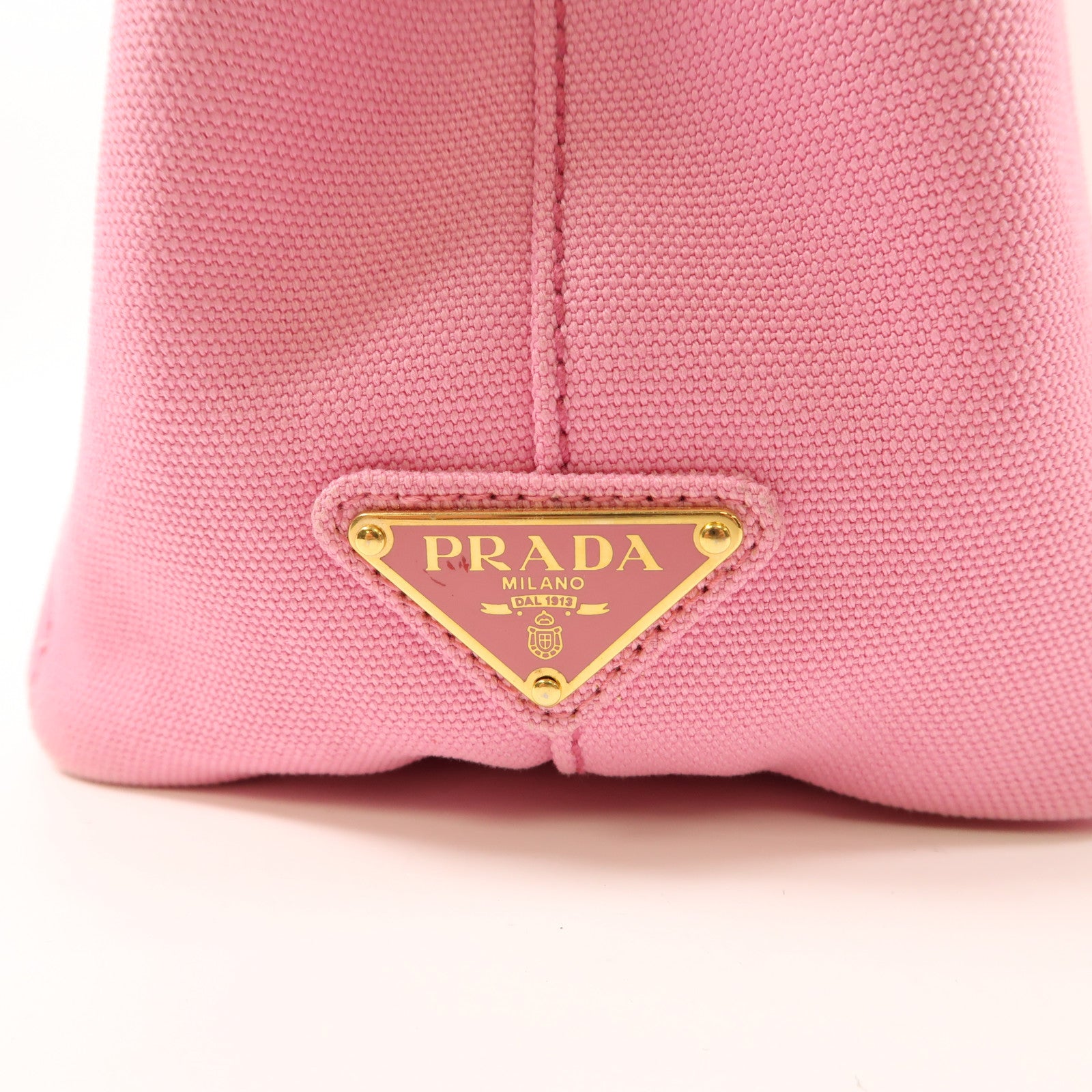 PRADA 帆布Mini Canapa Tote Bag金扣手挽袋粉紅色