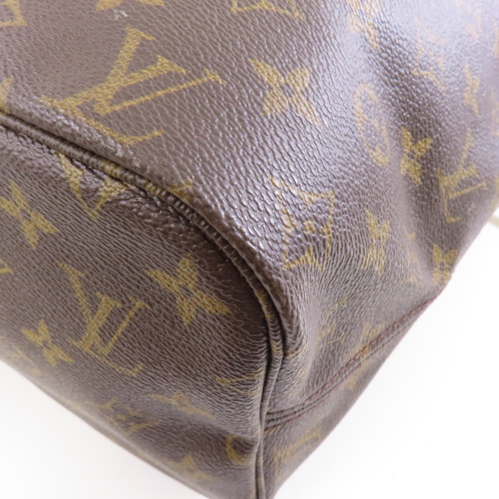 LOUIS VUITTON Monogram Neverfull MM金扣手挽袋棕色