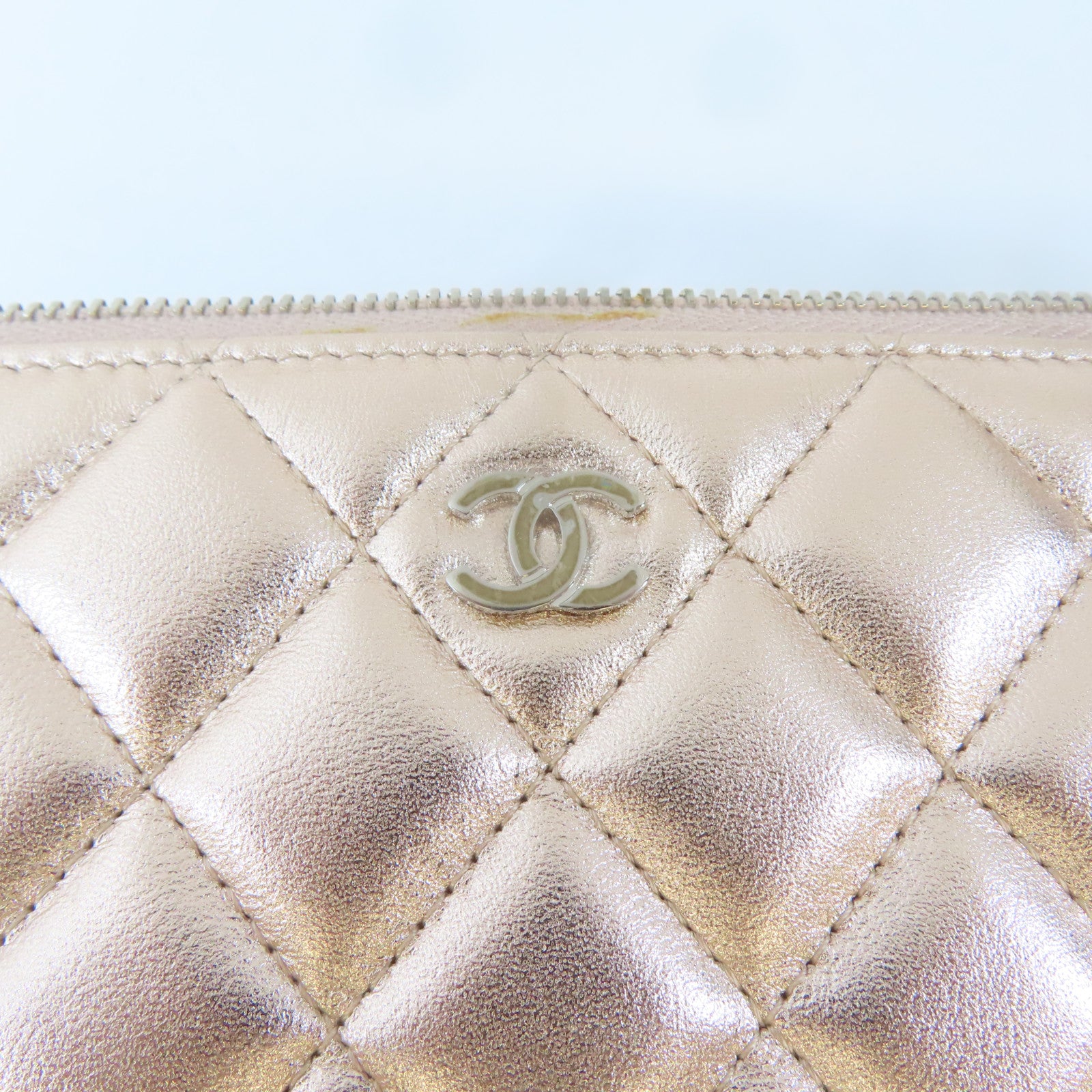 CHANEL 【激減優惠】菱格羊皮皮革Pouch銀扣化妝袋粉紅色