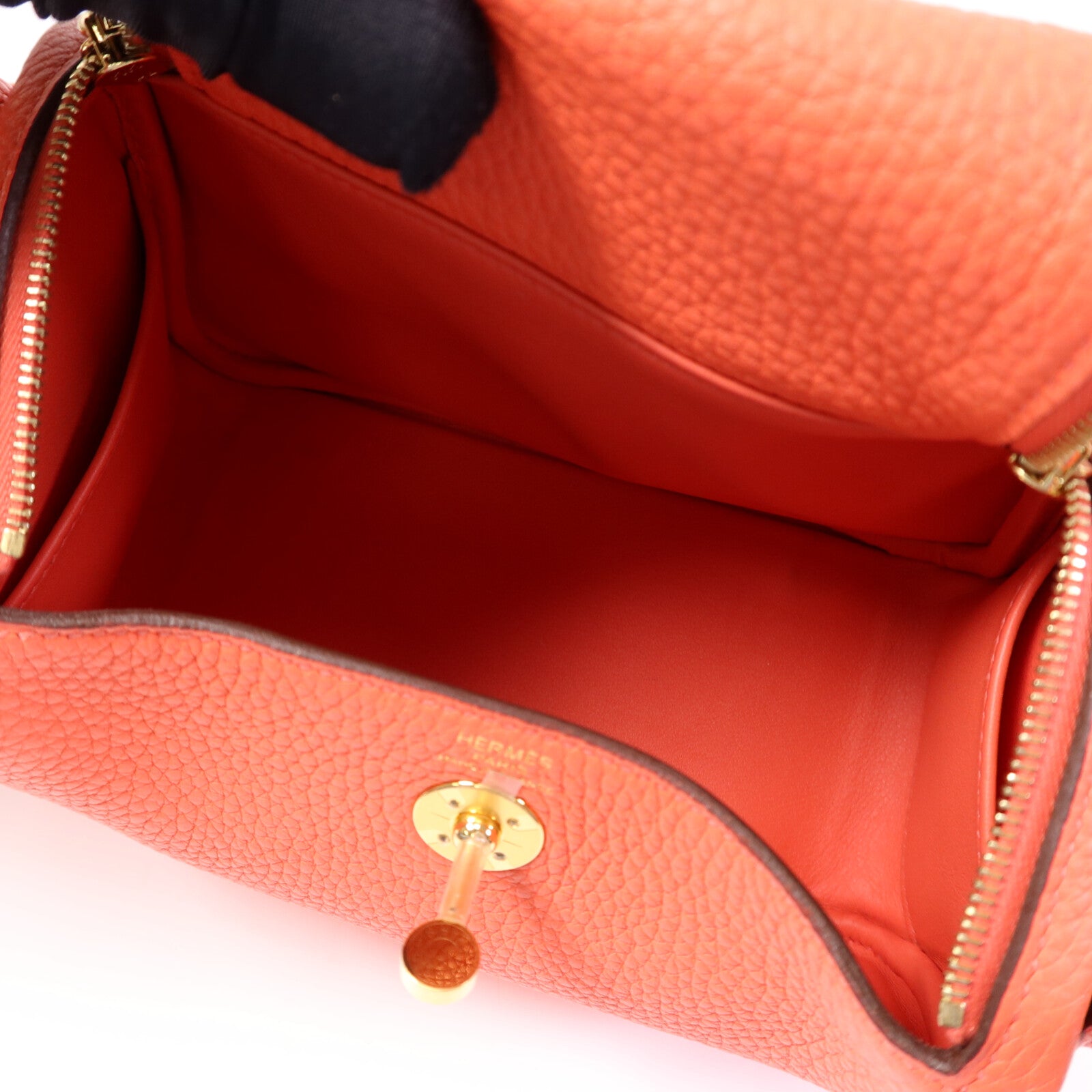 HERMES Mini Lindy金扣手挽肩背兩用袋Rouge Tomate