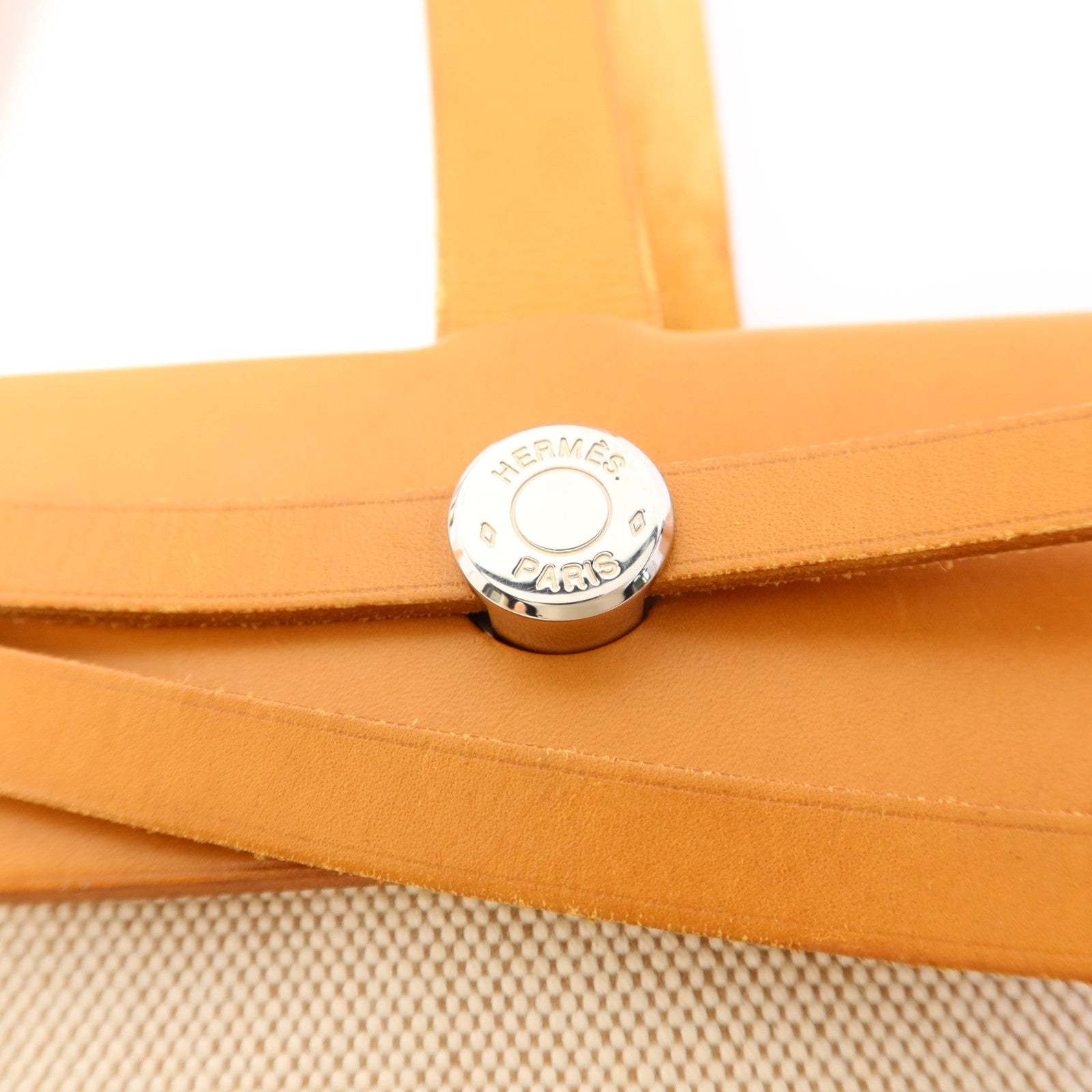 HERMES 帆布/皮革Kabas MM銀扣肩背袋