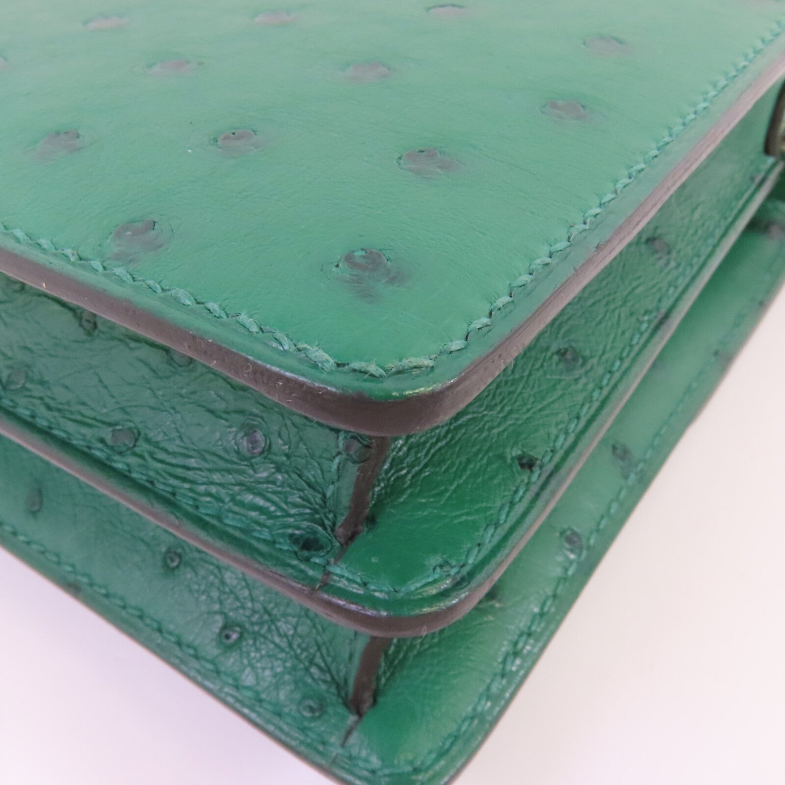 HERMES 鴕鳥皮革Mini Roulis銀扣肩背袋U4 Vert Vertigo