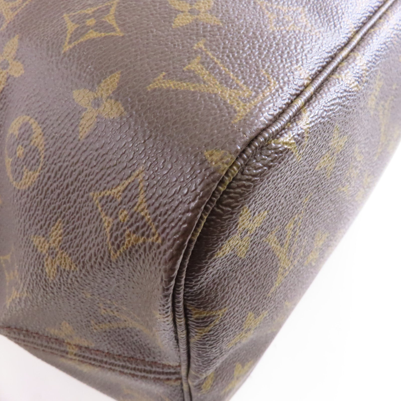 LOUIS VUITTON Monogram Neverfull MM金扣手挽袋棕色