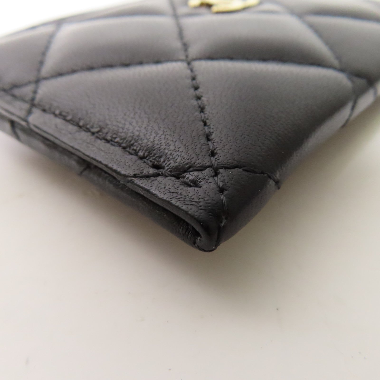 CHANEL 菱格羊皮皮革Card Case金扣卡片套黑色