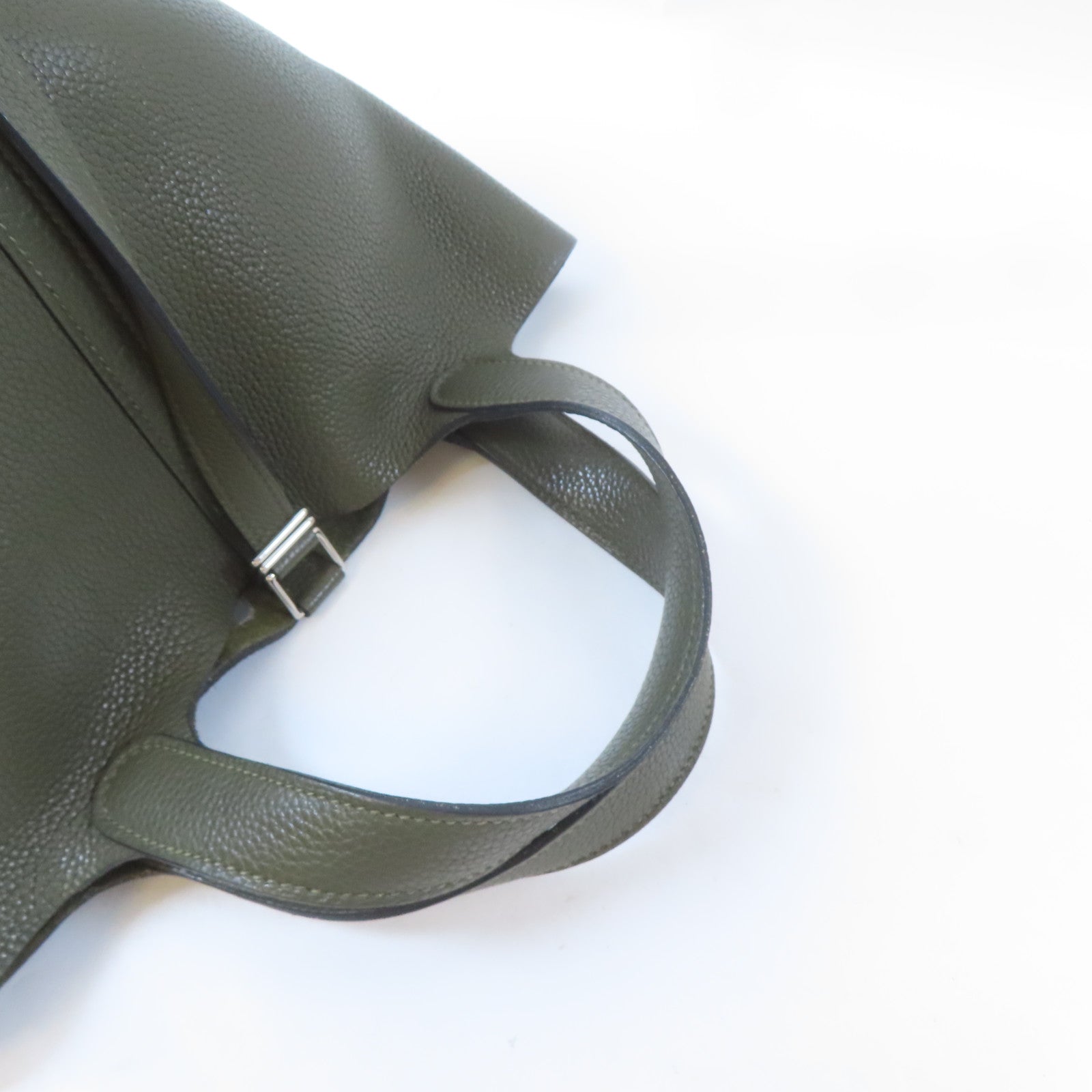 HERMES Clemence皮革Picotin PM銀扣手挽袋Vert Olive綠色