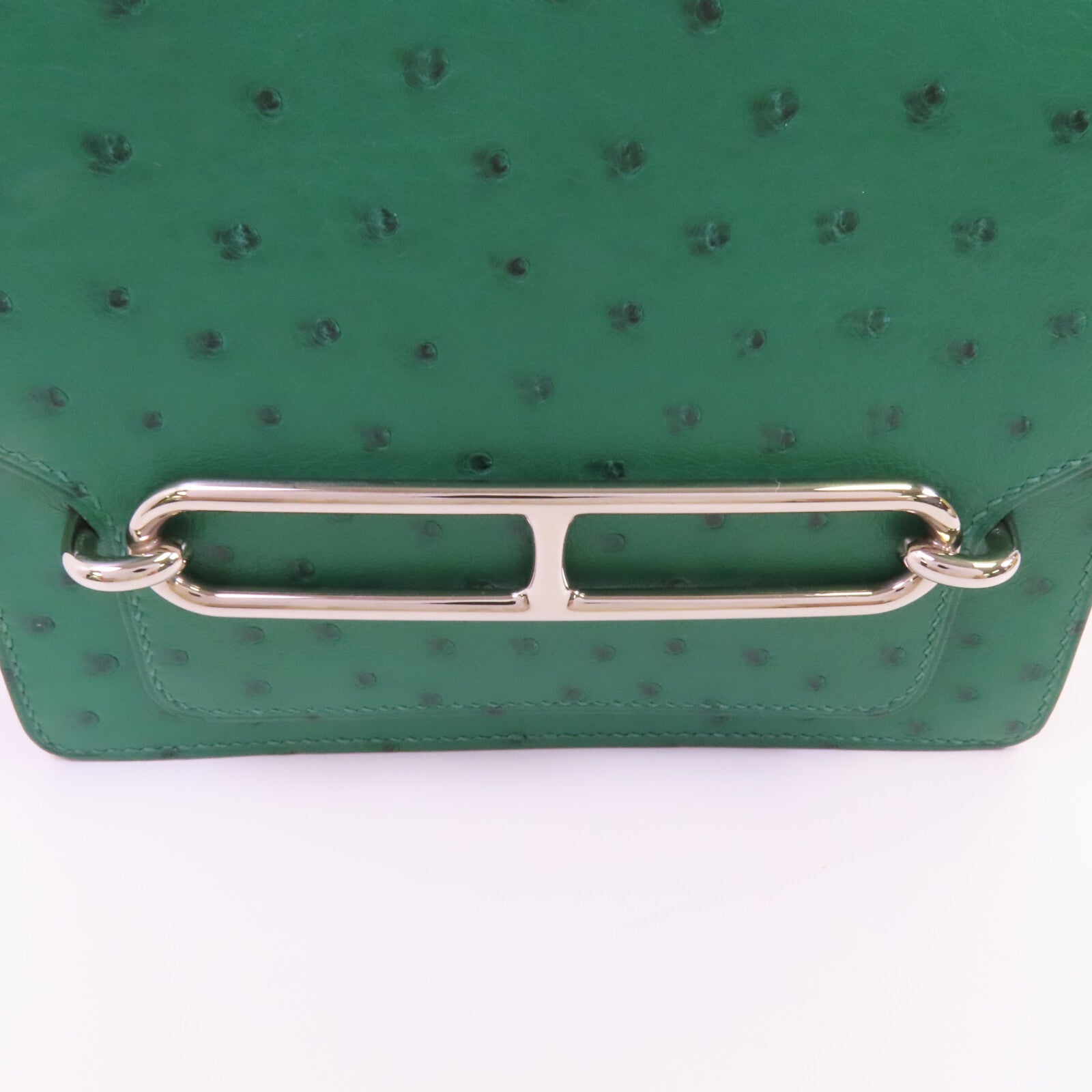 HERMES 鴕鳥皮革Mini Roulis銀扣肩背袋U4 Vert Vertigo