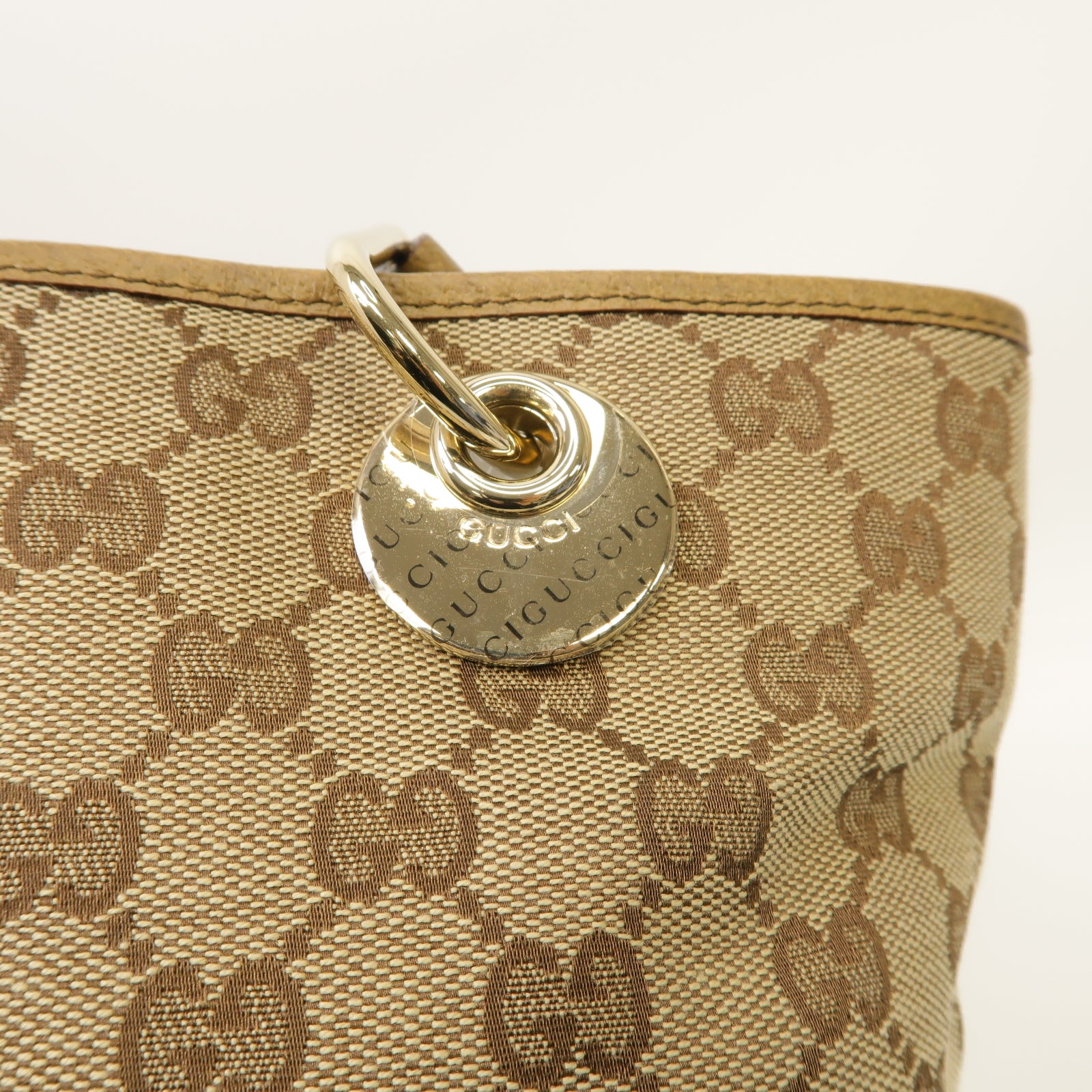 GUCCI 帆布Shoulder Tote Bag金扣肩背袋啡色